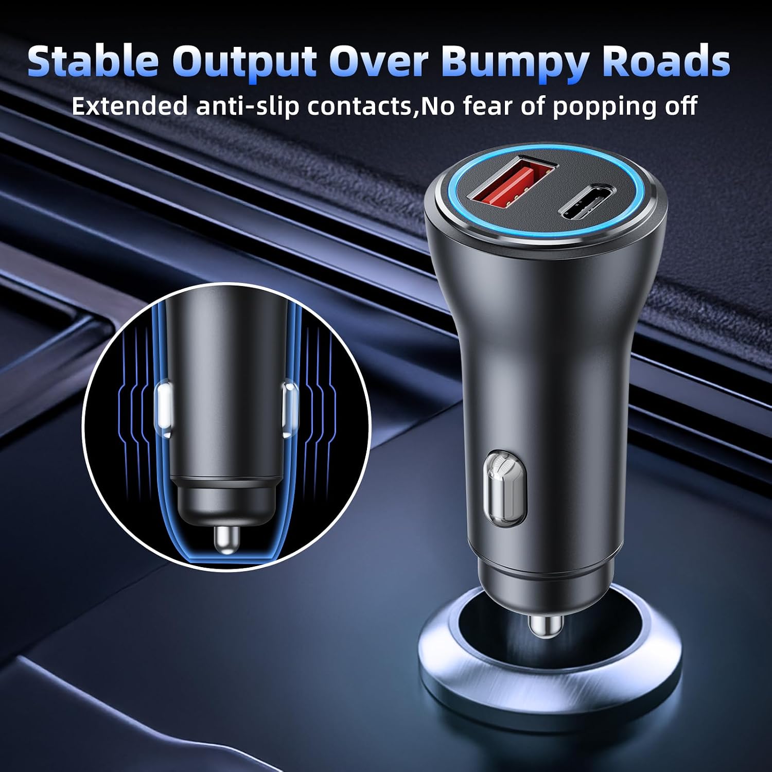 Detalle de Caricatore Auto 2 Porte Metallo 48W USB‑C PD 30W + USB-A QC3.0 18W per accendisigari 12V/24V