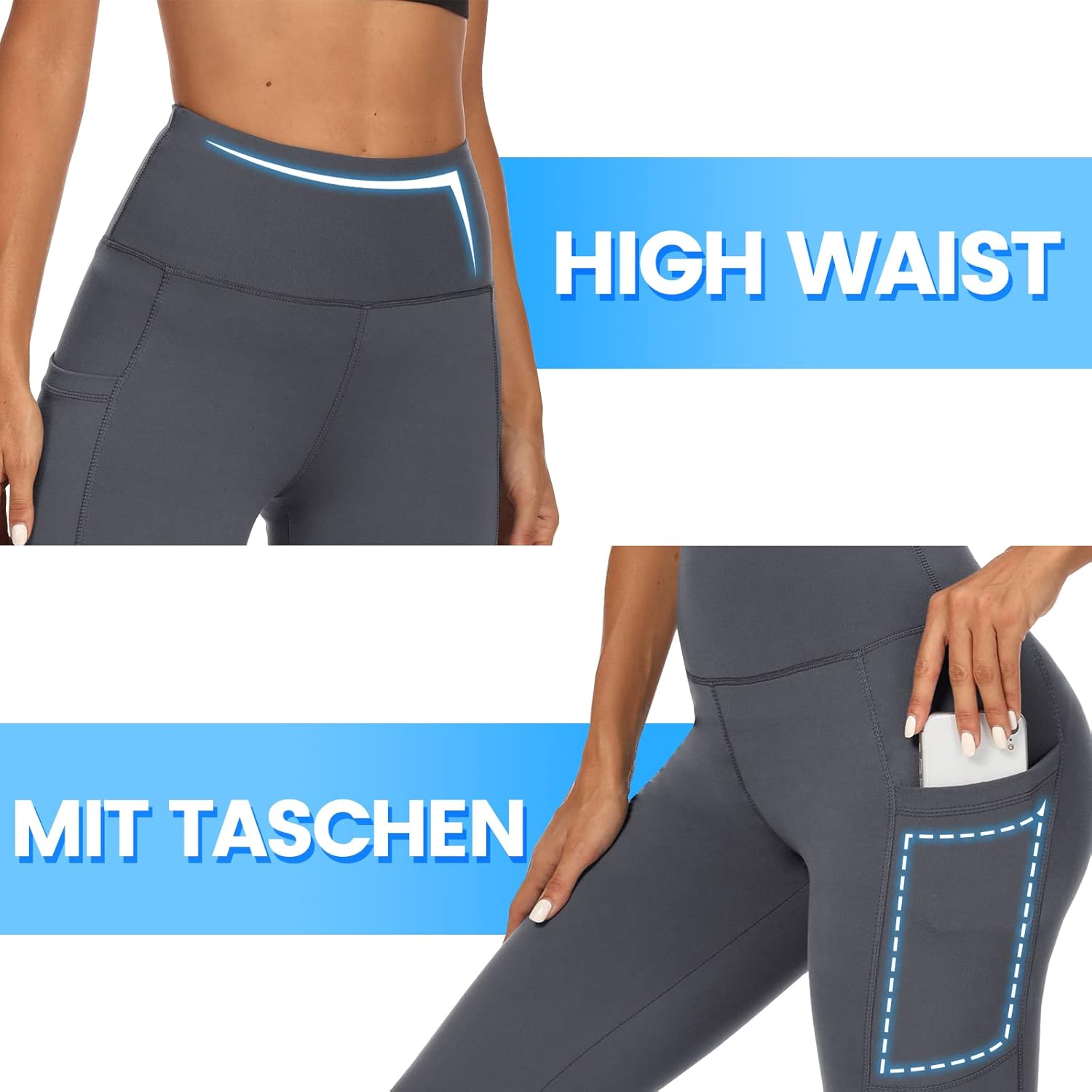 Detalle 2 de DDOBB 2er Pack Sport Leggings Damen – High Waist mit Taschen, blickdichte Yoga- und Fitness-Hose