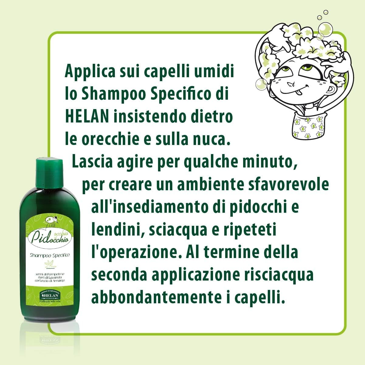 Detalle 2 de Helan Occhio al Pidocchio Shampoo Pidocchi e Lendini Forte – trattamento per pelli sensibili, oli vegetali e lavanda, 200 ml