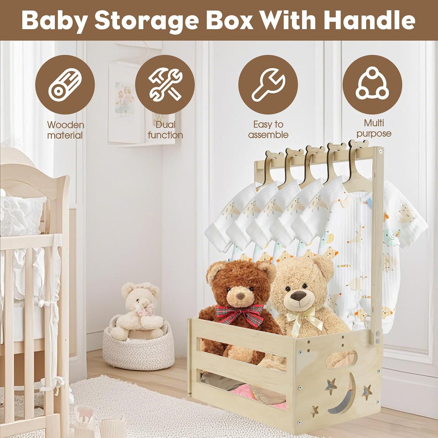 Detalle de Yeqqzq Wooden Baby Crate 34x23x17cm