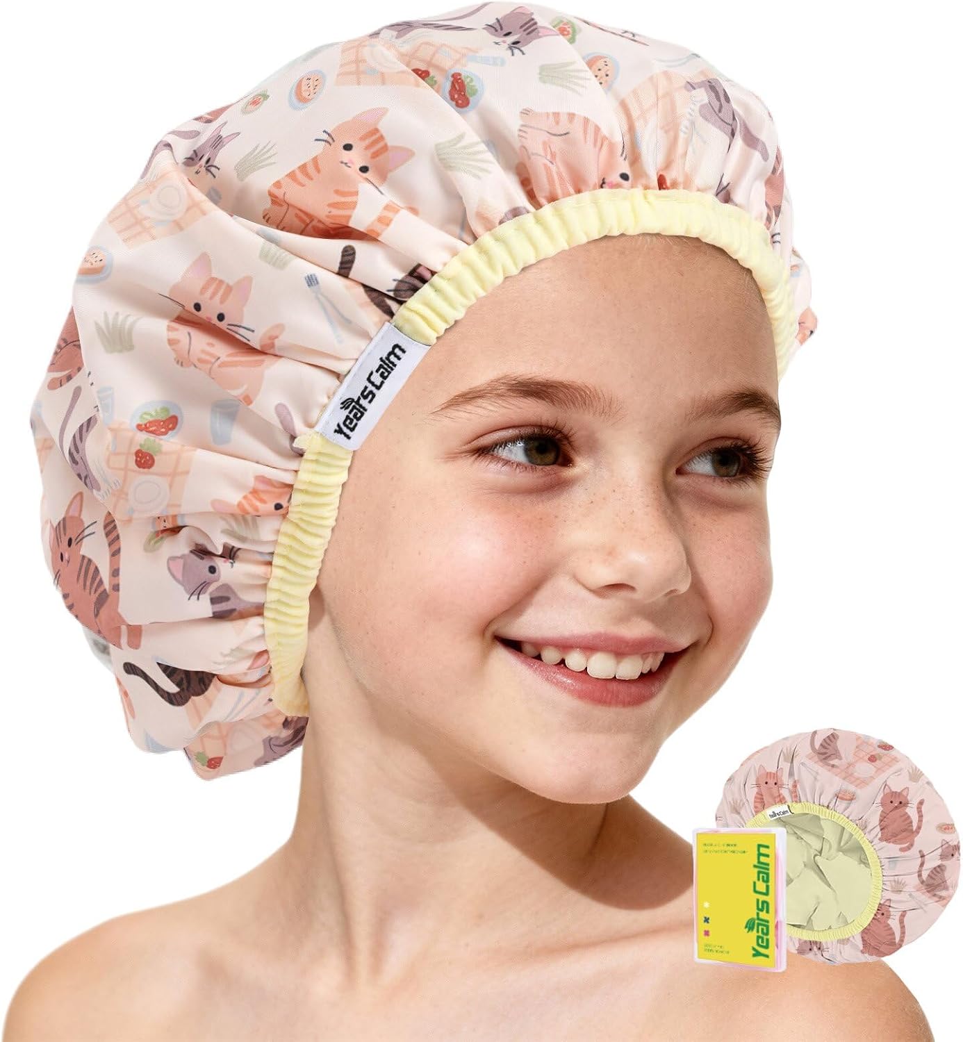 Detalle de Years calm YC-XM-EY-004 Kids’ Shower Cap, Reversible Double-Layer Design