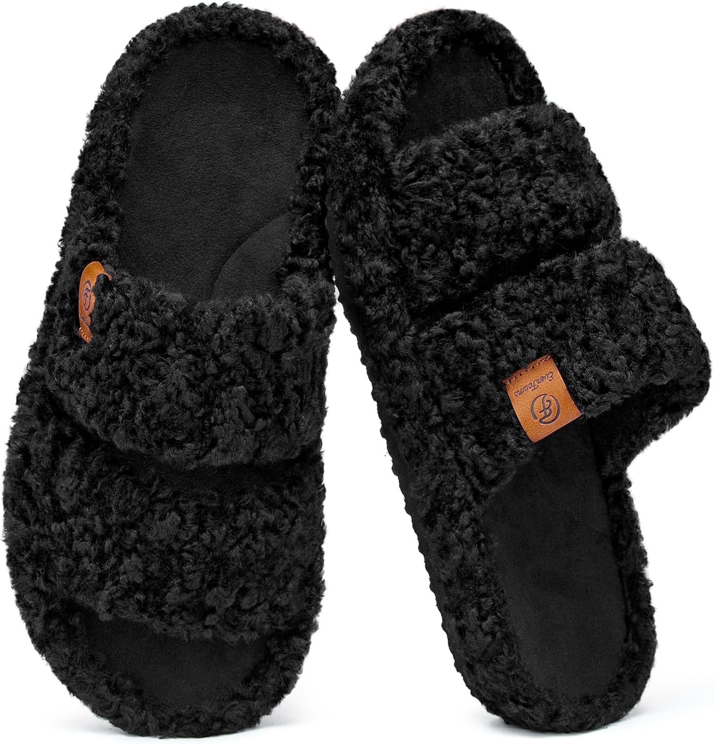 Detalle de EverFoams Womens Fuzzy Open-toe Memory Foam Slippers