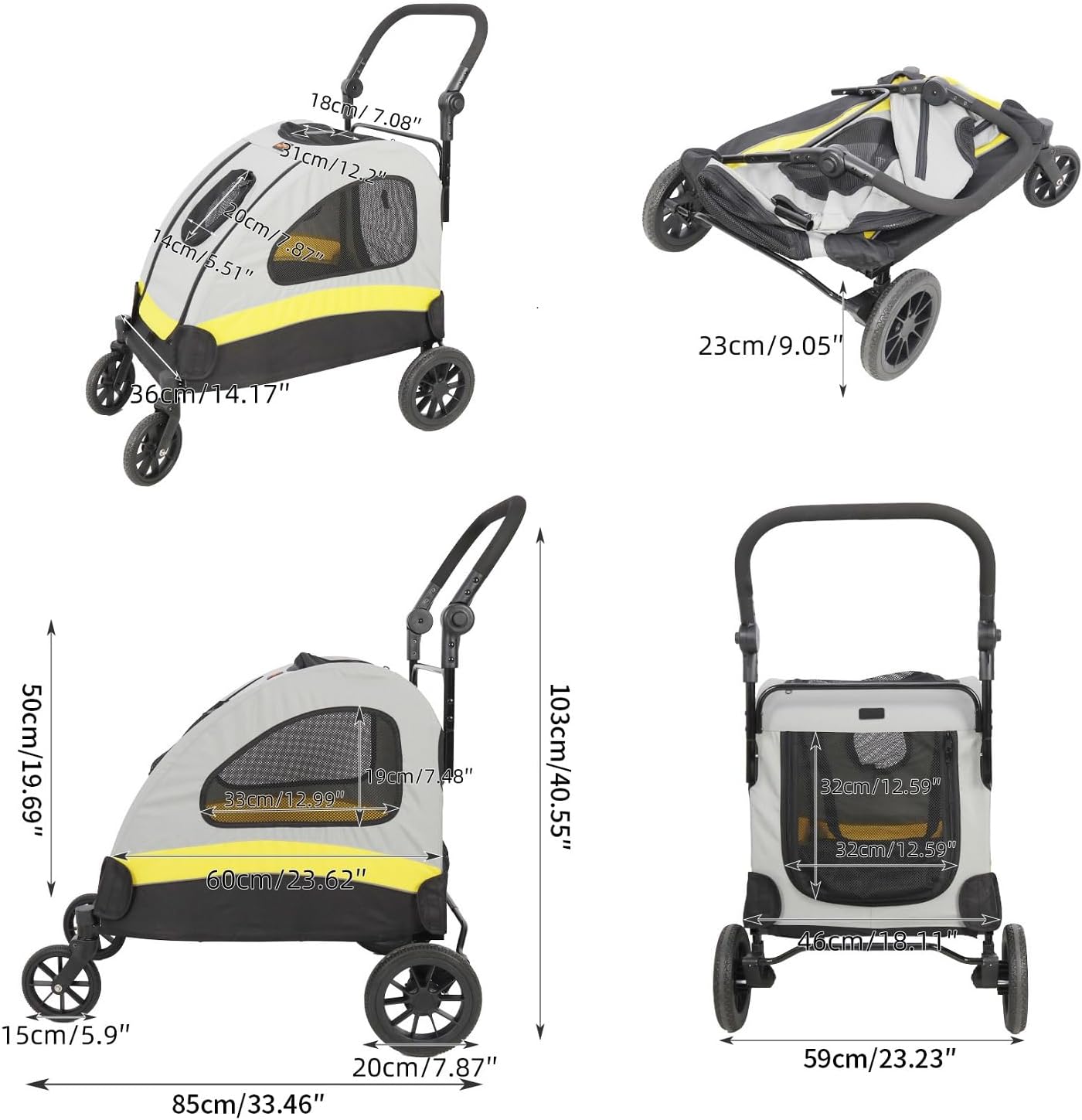 Thumbnail 1 de BingoPaw Travel Stroller for Dogs and Cats — 4 Oversized EVA Wheels, Heavy Duty Pet Pram (Loads up to 20kg)