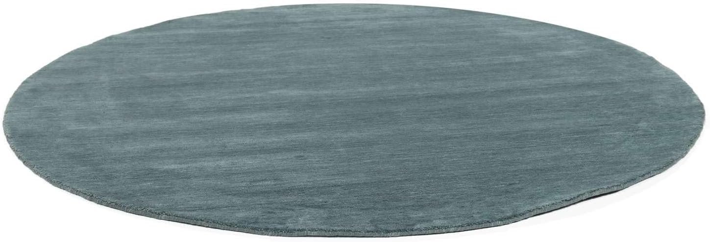Detalle de RugVista Handloom wollen rond vloerkleed Ø 150 cm, petrolblauw en handgemaakt