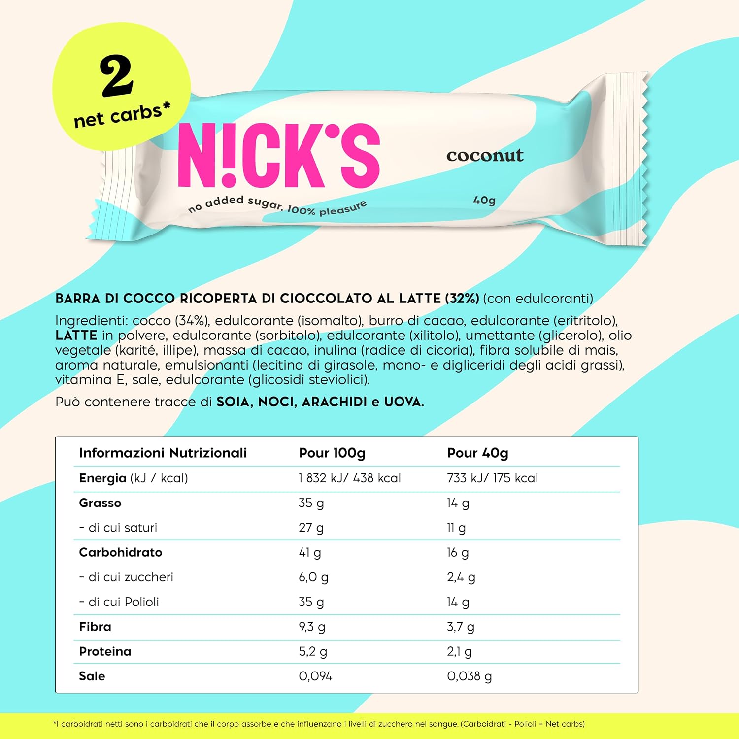 Detalle 2 de NICKS Keto bar Coconut Barretta keto cocco