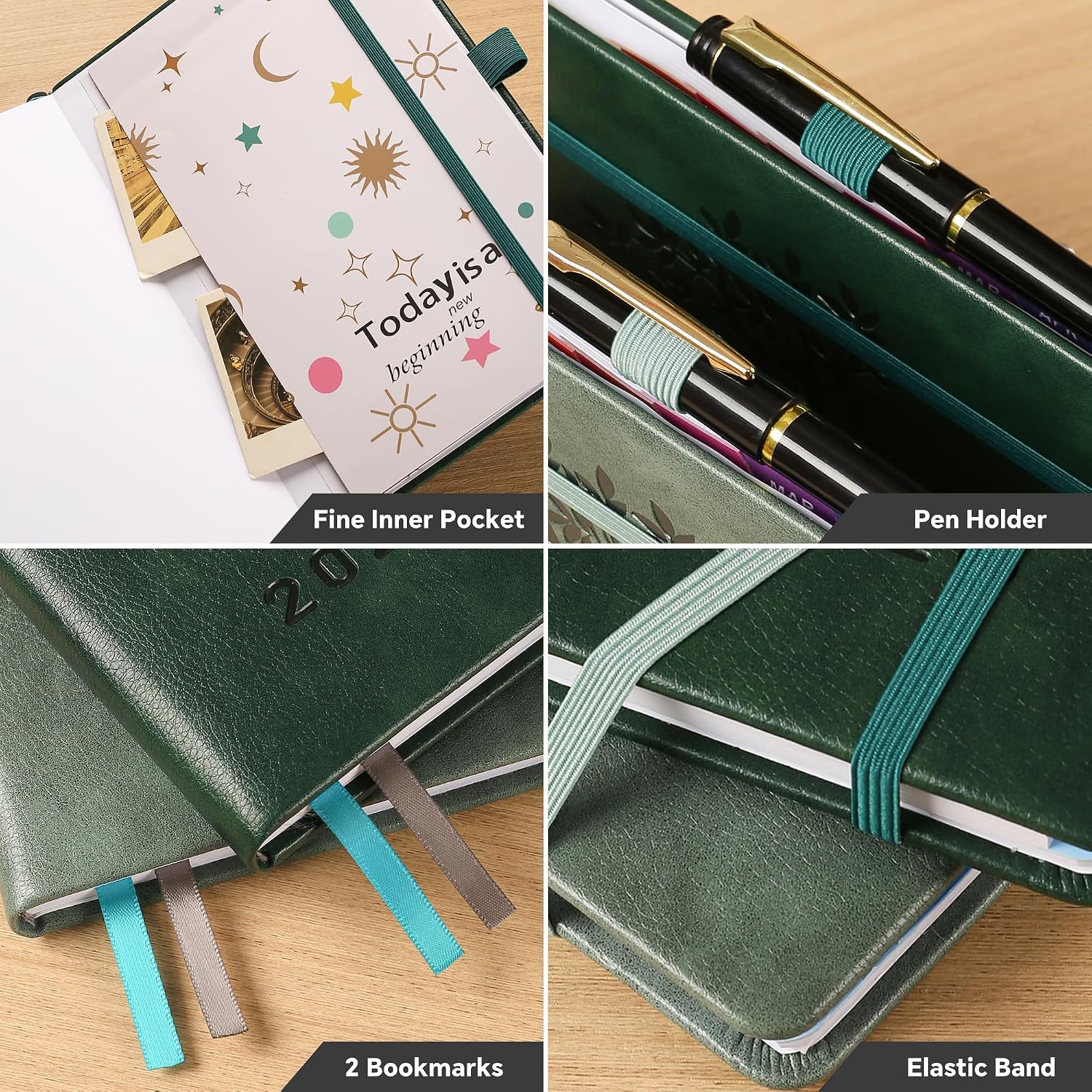 Detalle 2 de Academic Diary 2026–2027: Page a Day A5 with Monthly View (Dark Green, Hardcover, with Pen Set)