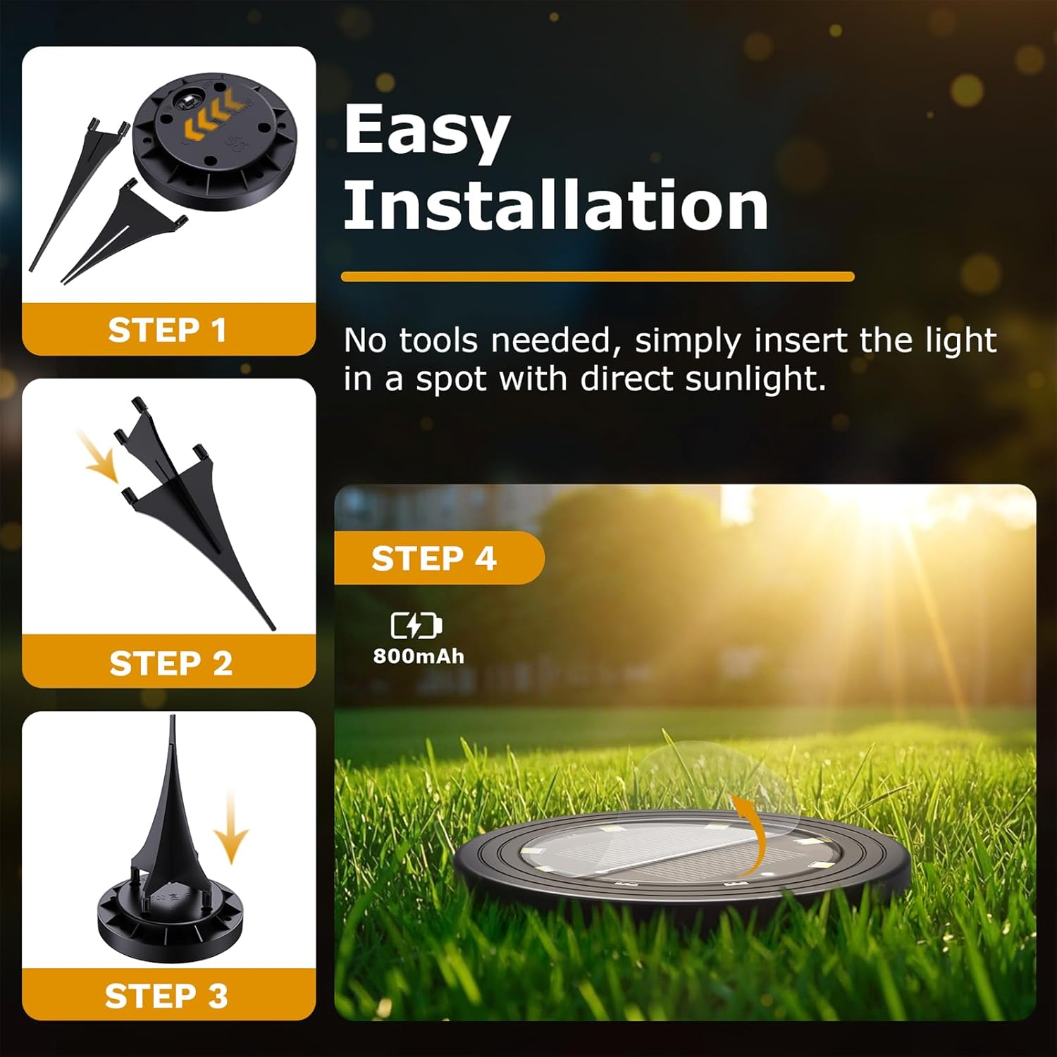 Detalle de NIBSHOOM 8 Stück Solar-Bodenleuchten – LED-Gartenbeleuchtung IP68, 8 LED, Warmweiß