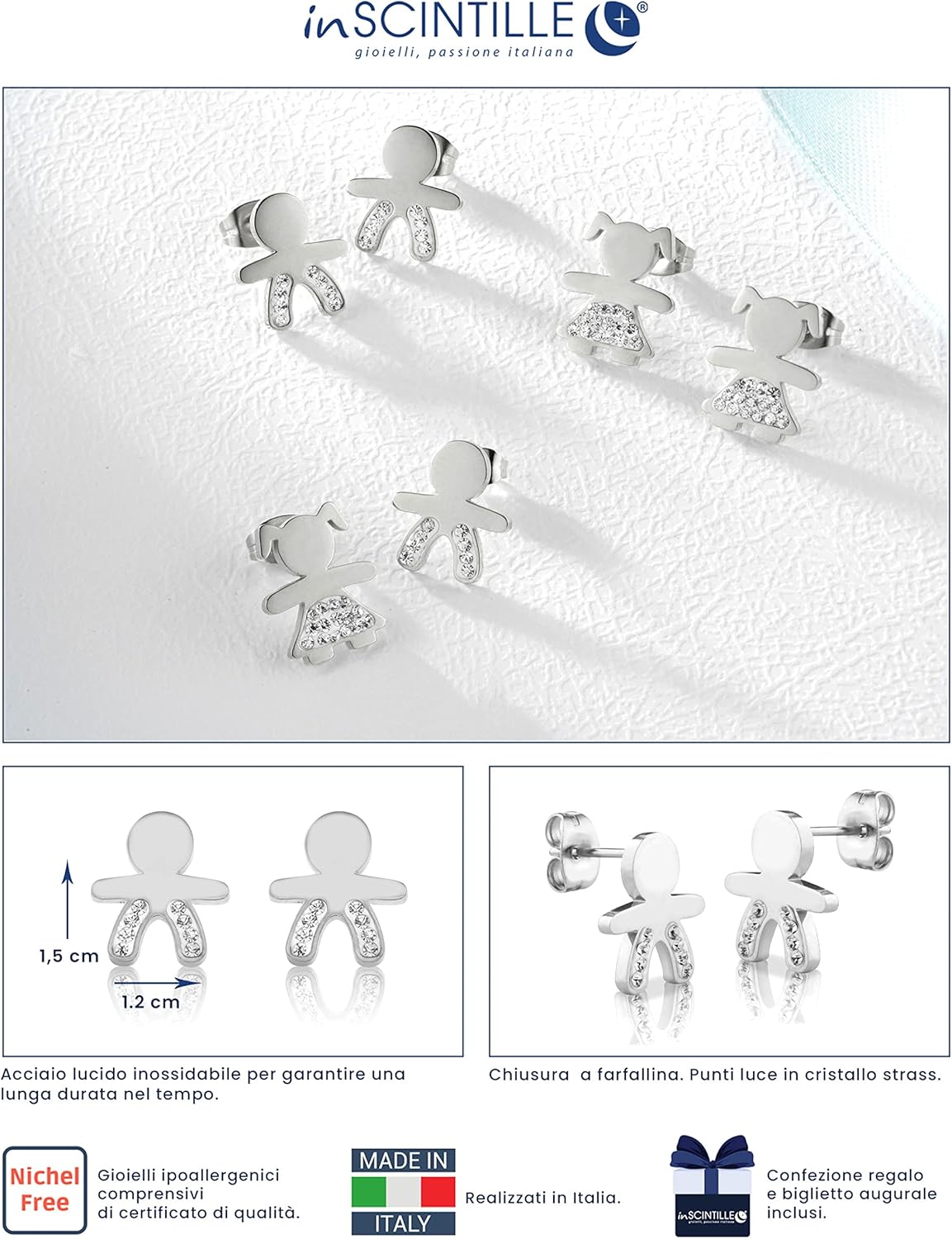 Thumbnail 1 de inSCINTILLE Boucles d'oreilles Bébé en Acier Inoxydable – Pack Cadeau