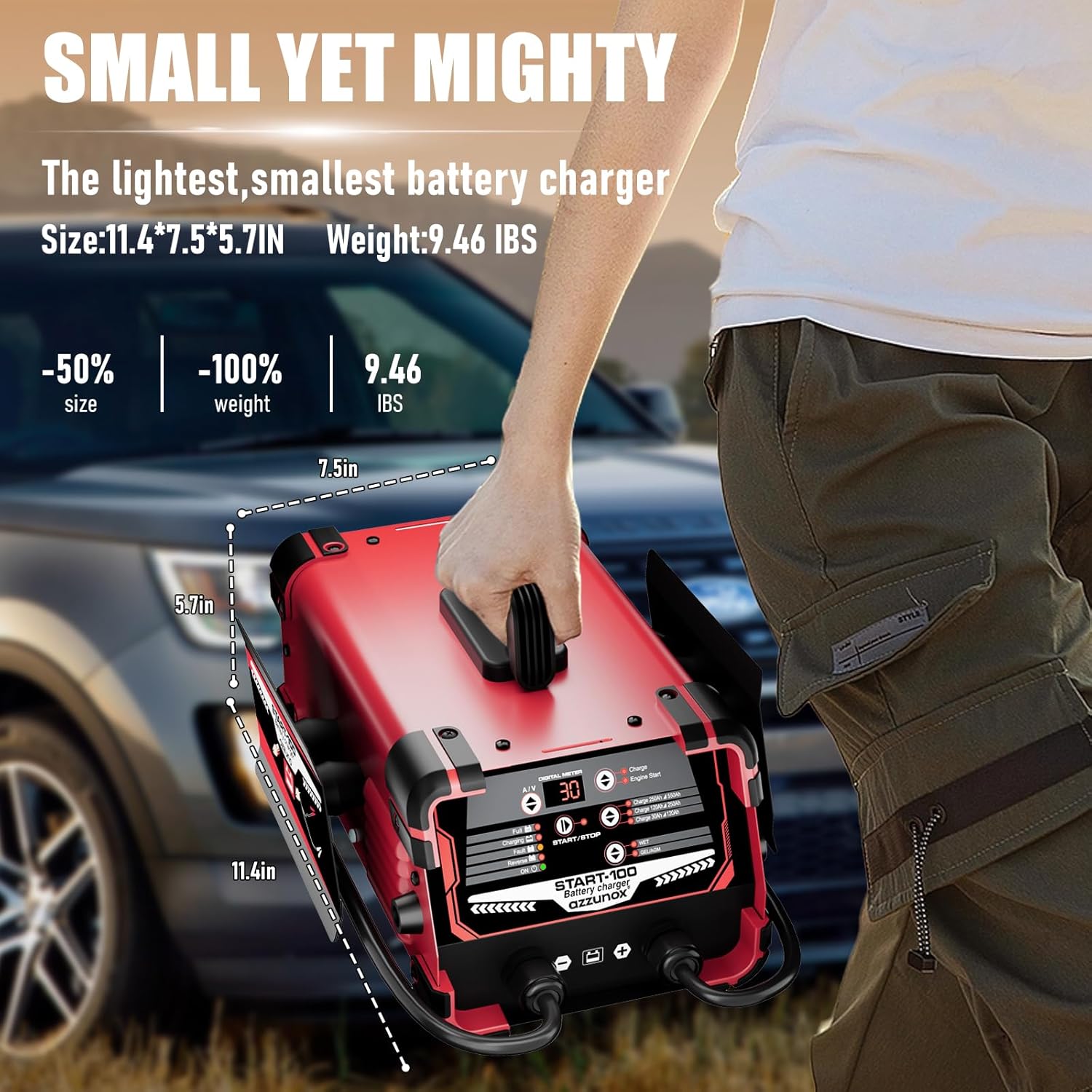 Thumbnail 3 de AZZUNOX 12V/24V Car Battery Charger & Engine Starter with 130 Cranking Amps