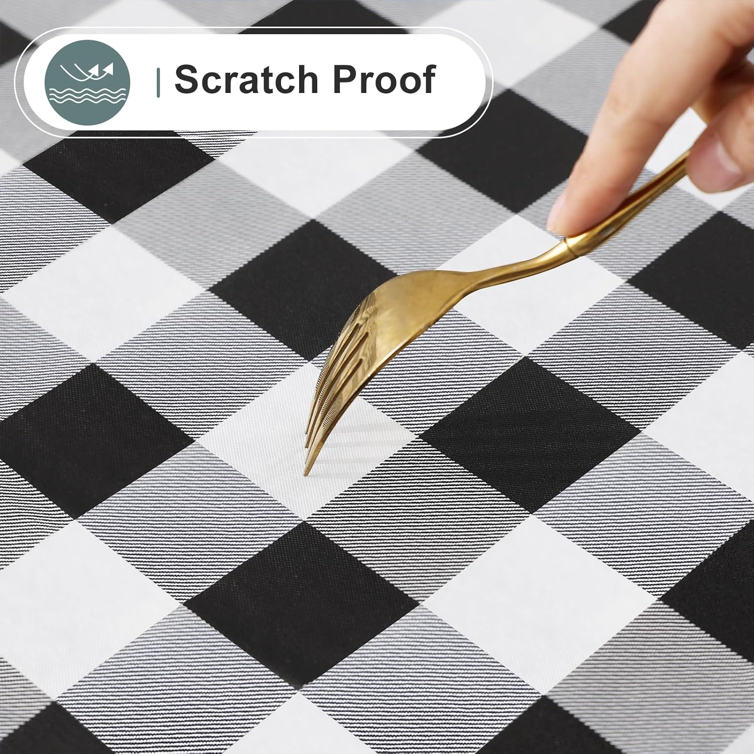 Detalle de misaya Square Waterproof Vinyl Table Cloth with Flannel Back, Black and White (54 x 54 in)