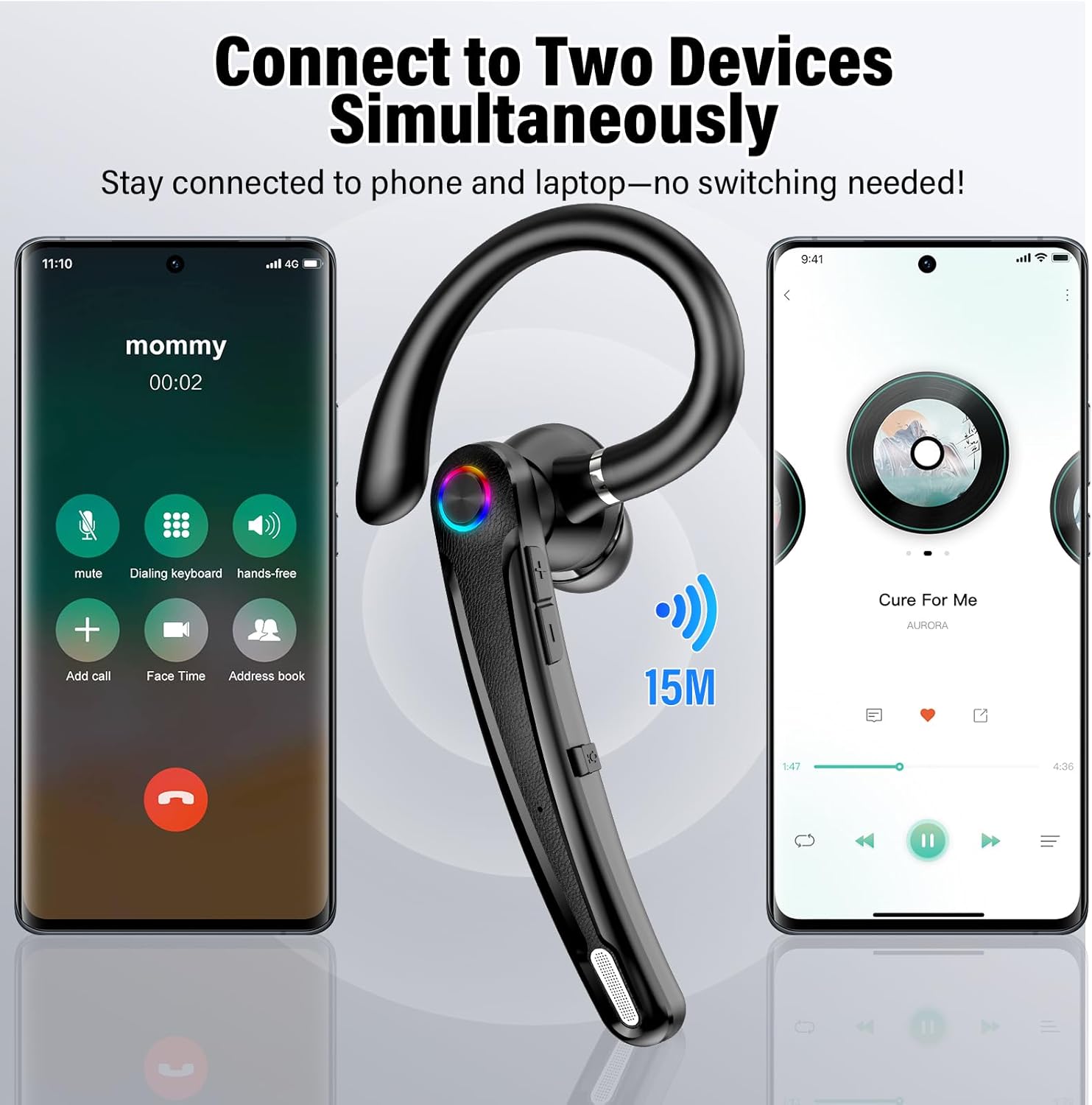 Detalle 2 de Bluetooth Headset V5.4 – Freisprech-Headset mit ENC, aptX und Ladebox (115 Std) für Business/Truckers