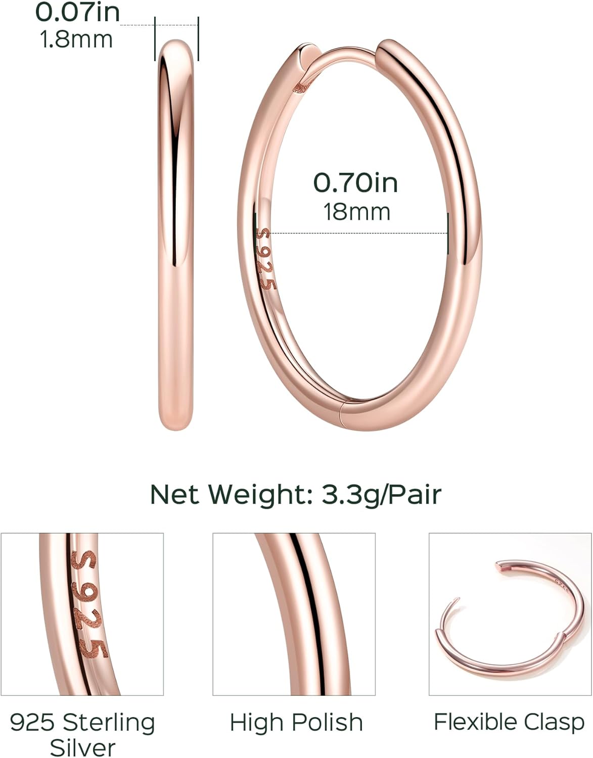Thumbnail 3 de ChicSilver Petite Créoles Argent 925 Massif – Boucles d’Oreilles Mini Hoop, 8–20 mm