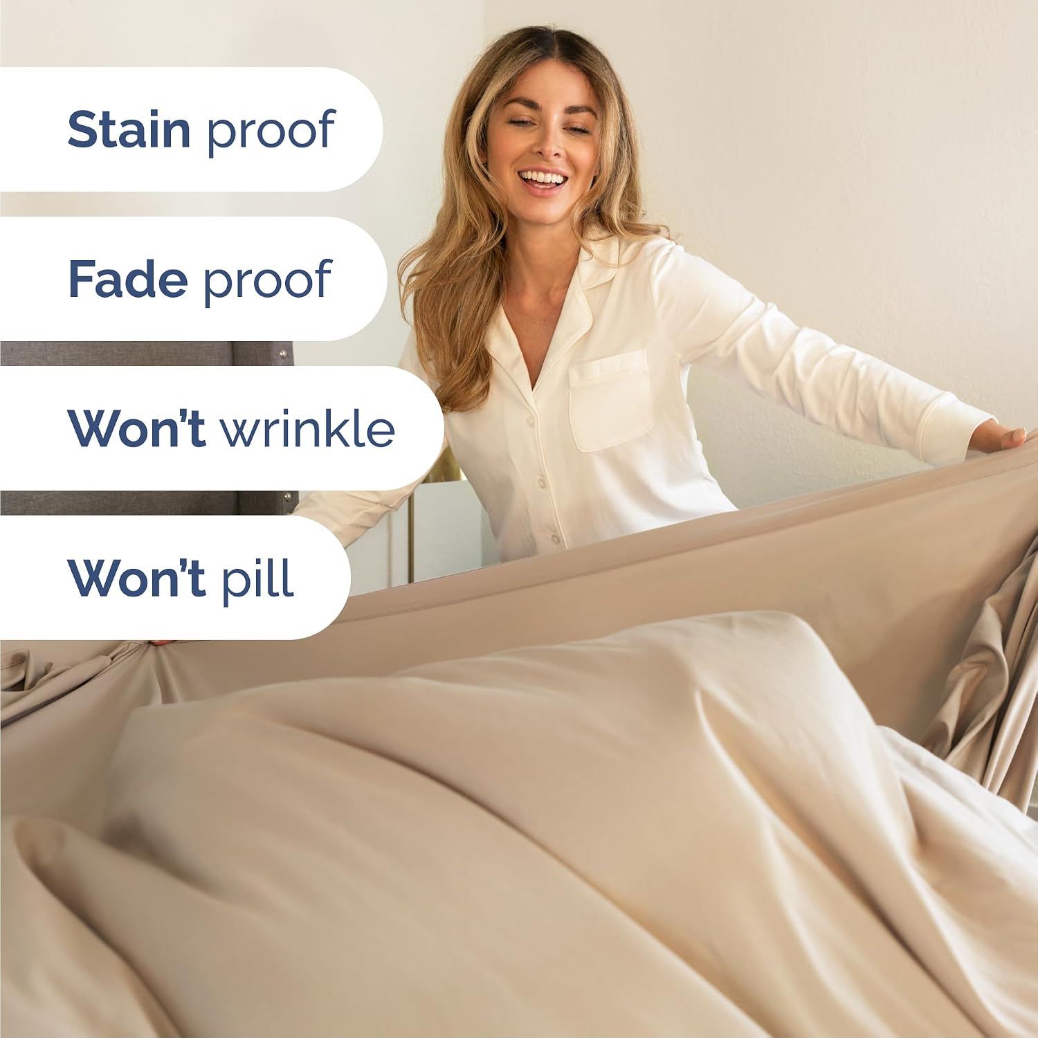 Detalle de Queen 6 Piece Sheet Set: Comfy, Breathable & Cooling Cream