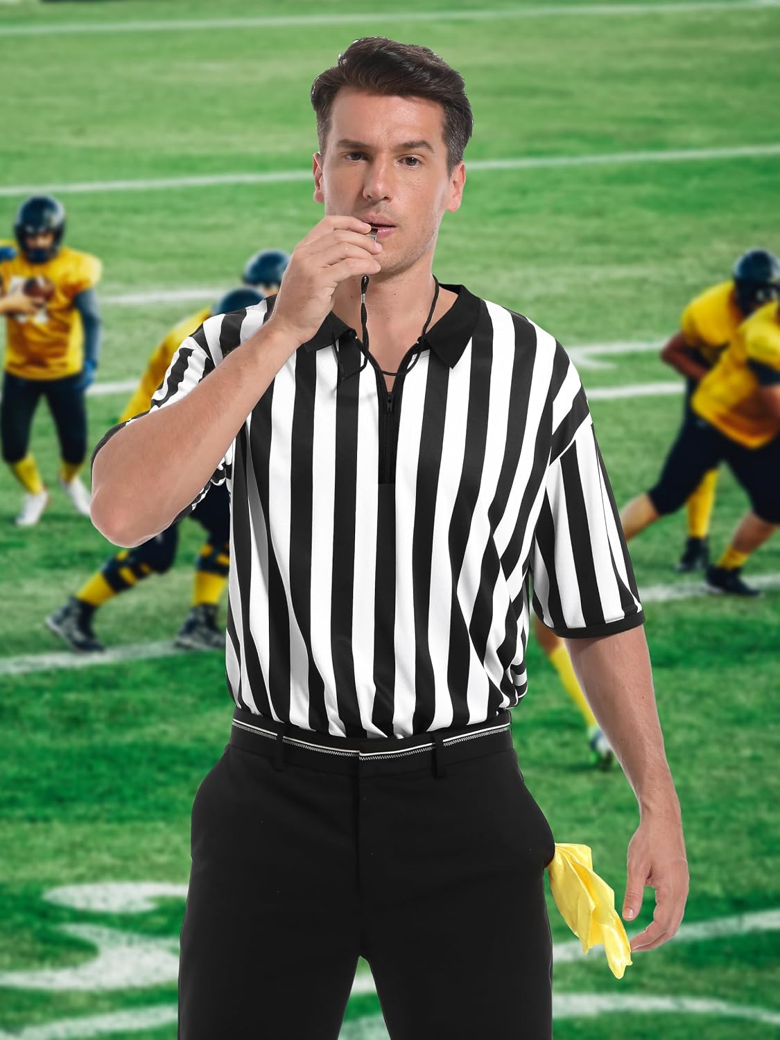 Thumbnail 6 de FancyFun Men's Collared Referee Shirt Set, Quick-Dry Polyester, Whistle and Flag
