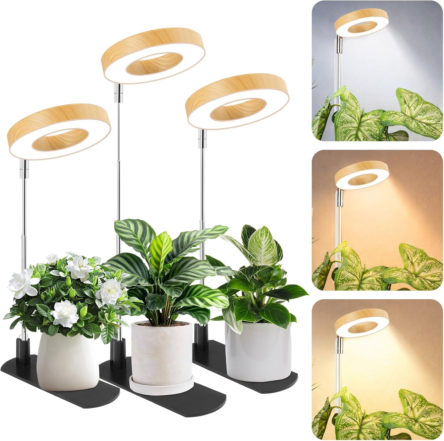 Detalle de LBW 48-LED Halo Grow Light, 3-Pack, Adjustable Height, Full Spectrum