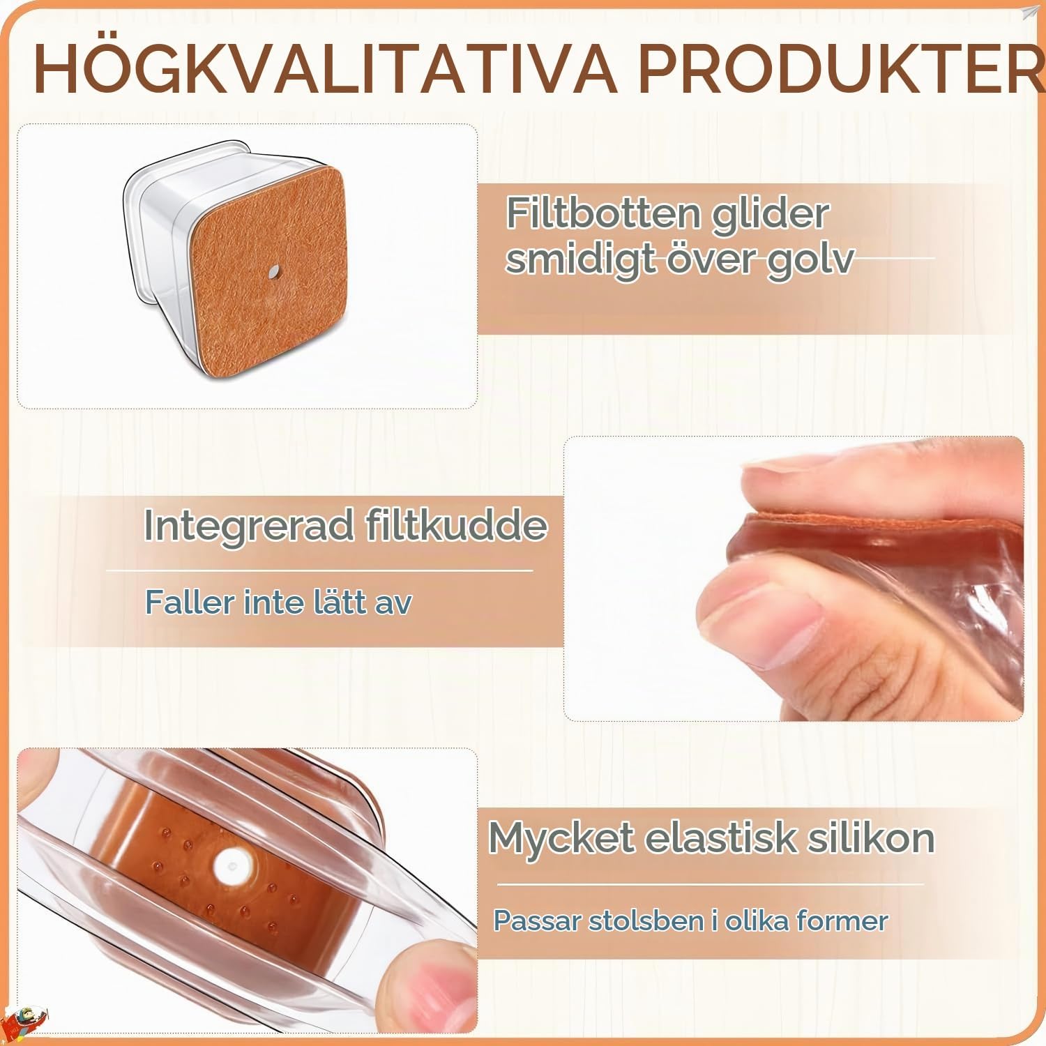 Detalle 2 de Beler YiJiaoDian24 stolsbensskydd i silikon med filt, 24-pack för 26–38 mm
