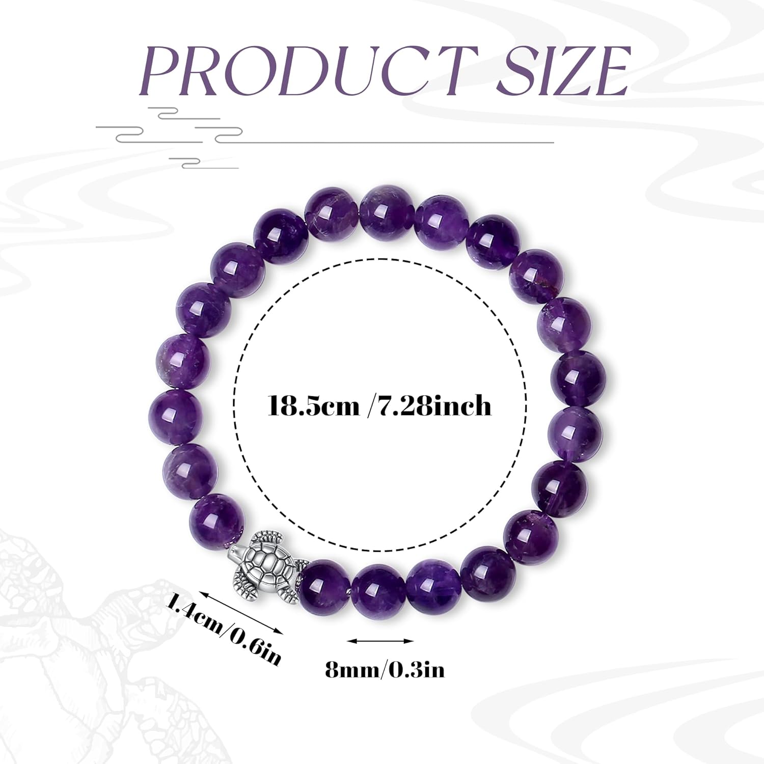 Thumbnail 5 de AWARDSEN 8 mm Animal Themed Crystal Bracelet for Women with Turtle Pendant – Amethyst Beads