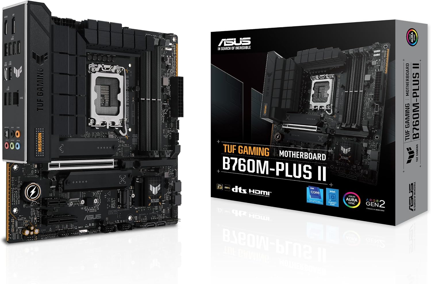 Detalle de ASUS TUF GAMING B760M-PLUS II Micro-ATX Motherboard, LGA 1700, DDR5, PCIe 5.0