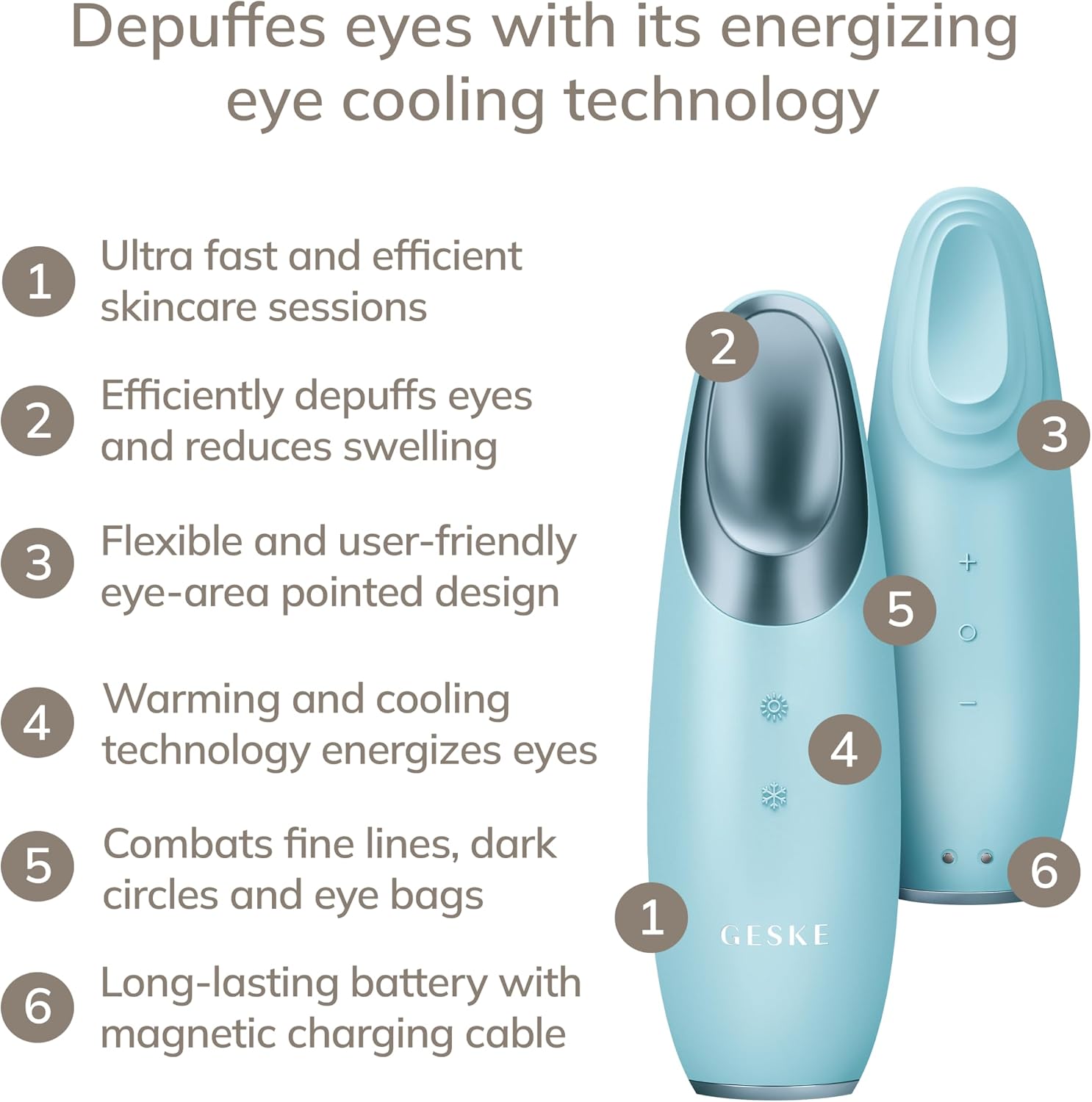Detalle de GESKE SmartAppGuided Warm & Cool Eye Energizer – 6 en 1, massage oculaire intelligent