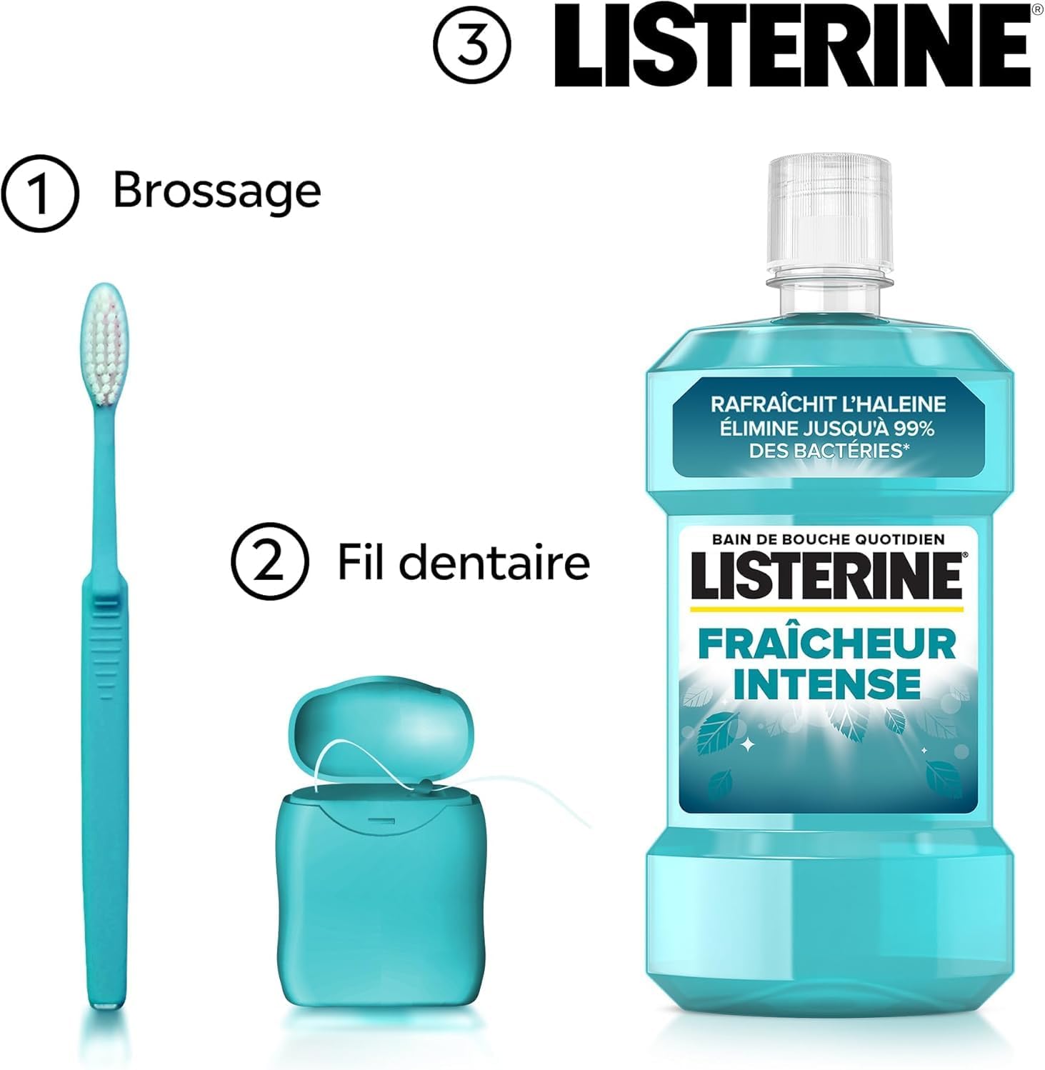 Detalle de Listerine – Bain de Bouche Quotidien Fraîcheur Intense (lot de 3 x 500 ml) – lutte contre les bactéries et haleine durable