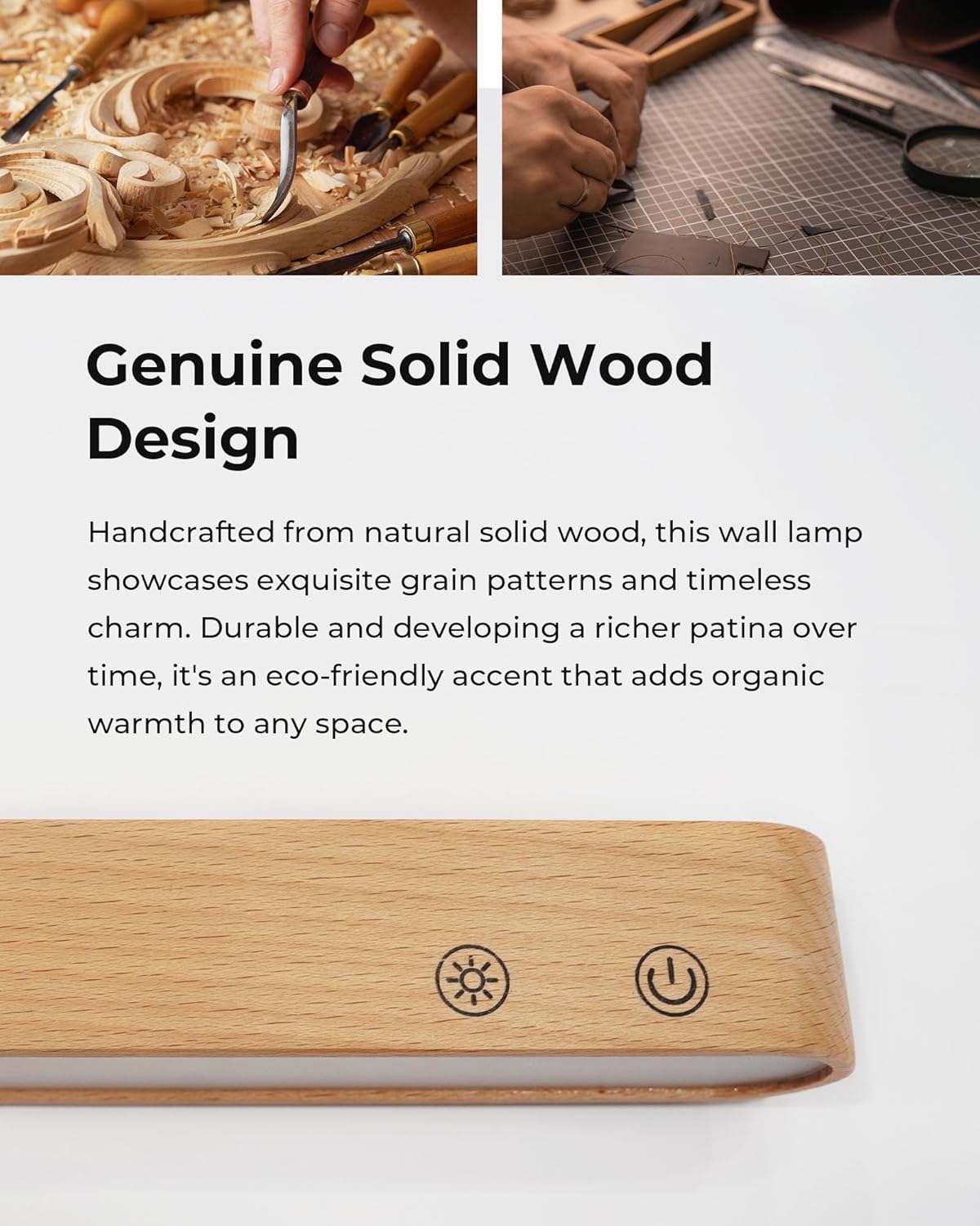 Detalle de Rechargeable Wood Battery Wall Sconces Set of Two: Cordless LED Lights with Remote, Touch, 360° Magnetic Rotation and 15 RGB Colours