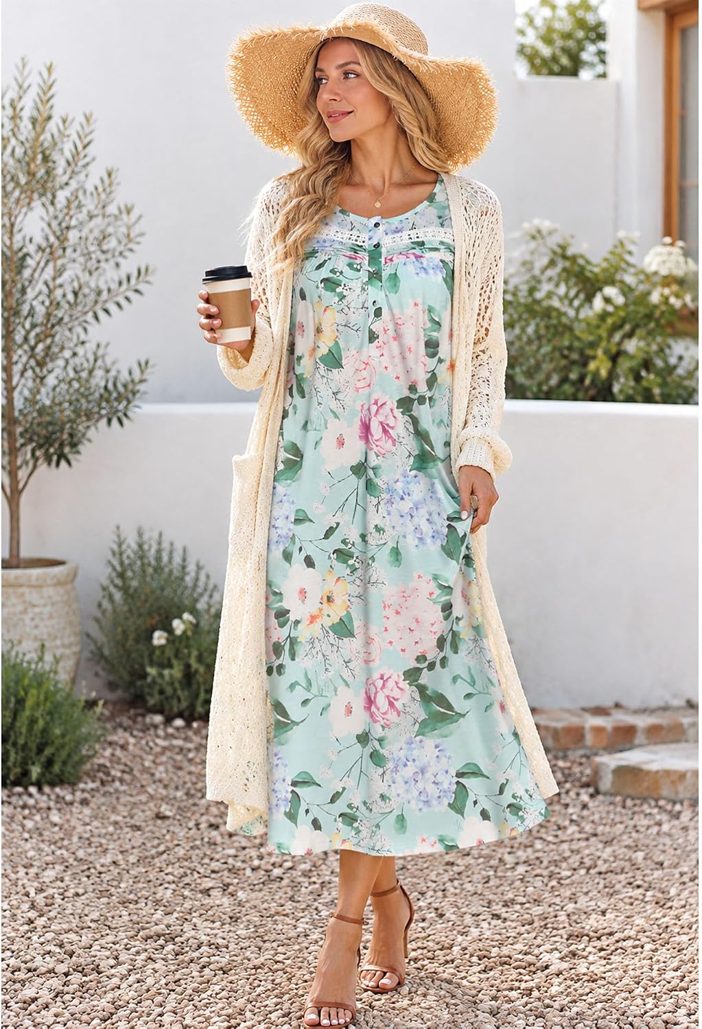 Thumbnail 4 de YOZLY Long-Sleeve Nightgown for Women with Pockets, Cotton-Blend Fabric