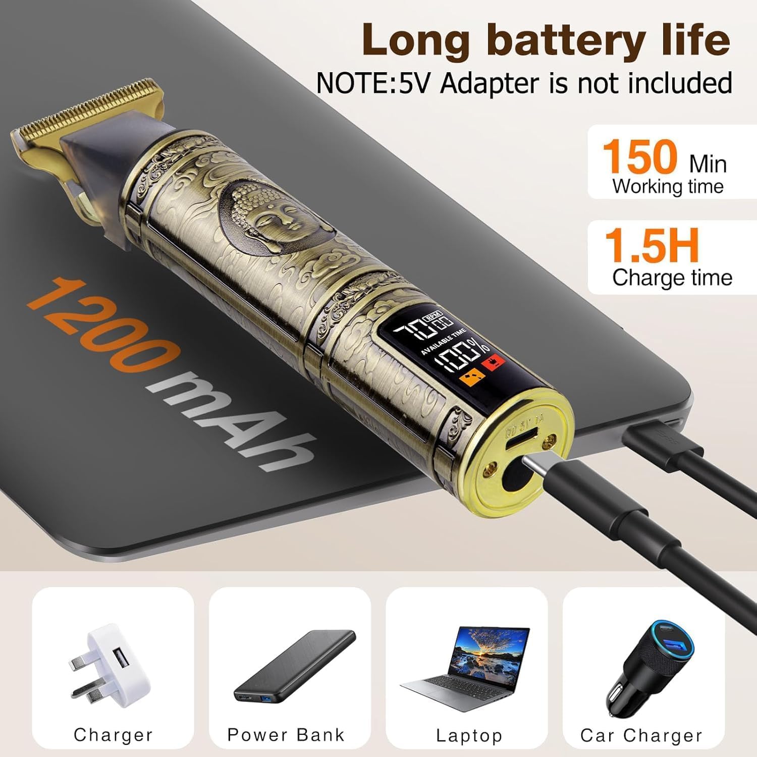 Detalle de LCD cordless beard trimmer with 1.6