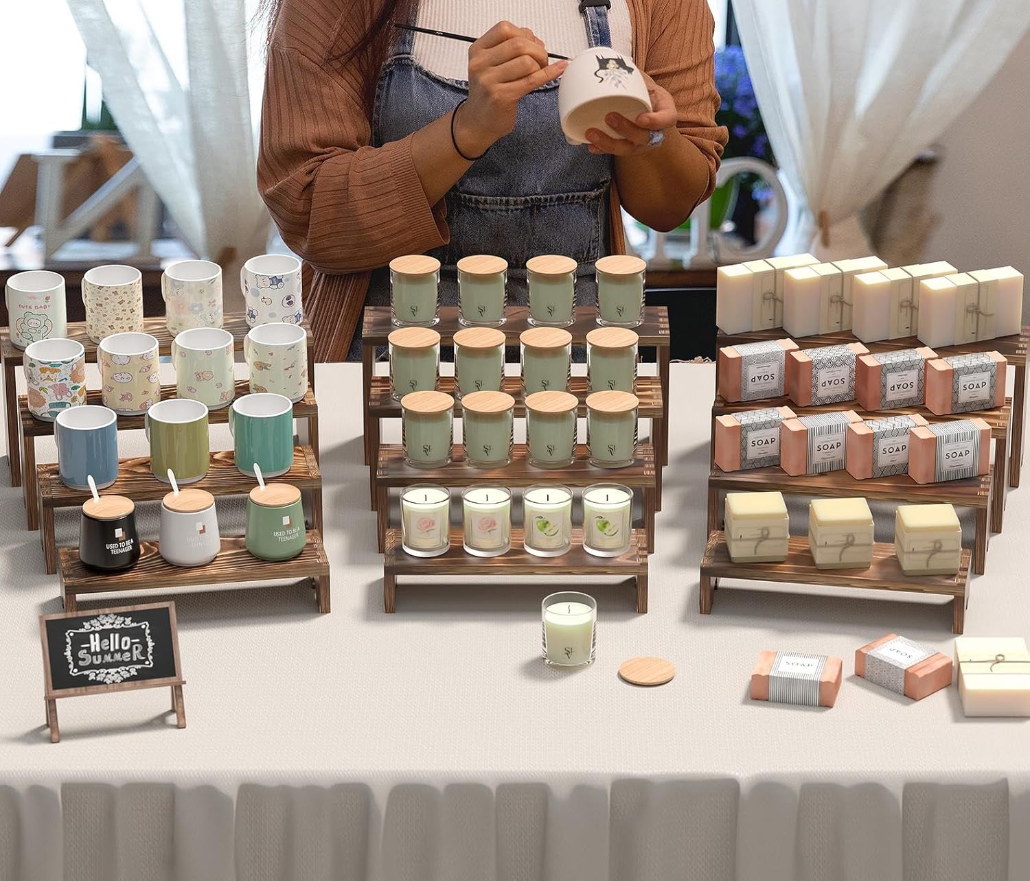 Thumbnail 4 de Wooden Tiered Risers Display Set 12in