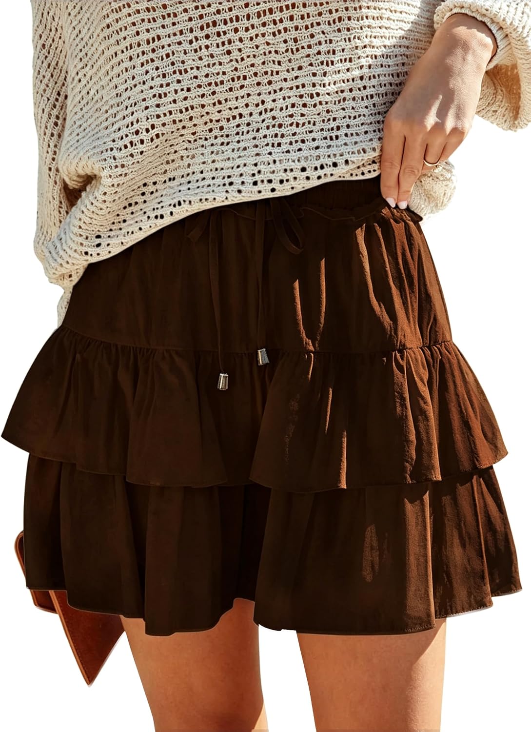 Detalle 2 de Aoudery Flowy Shorts for Women Boho Ruffled Tiered Skorts (High-Waist, Double-Layer Butterfly Shorts Design)