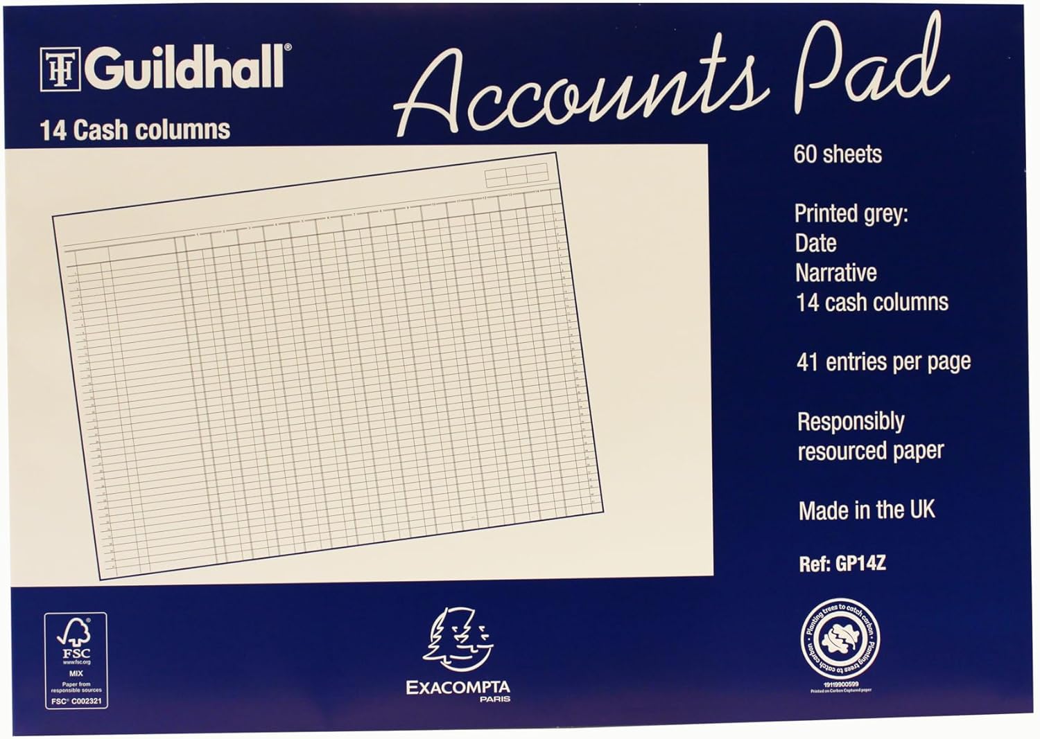 Thumbnail 4 de Exacompta Guildhall Accounts Pad A3, 60 sheets, 14 Cash Columns, White