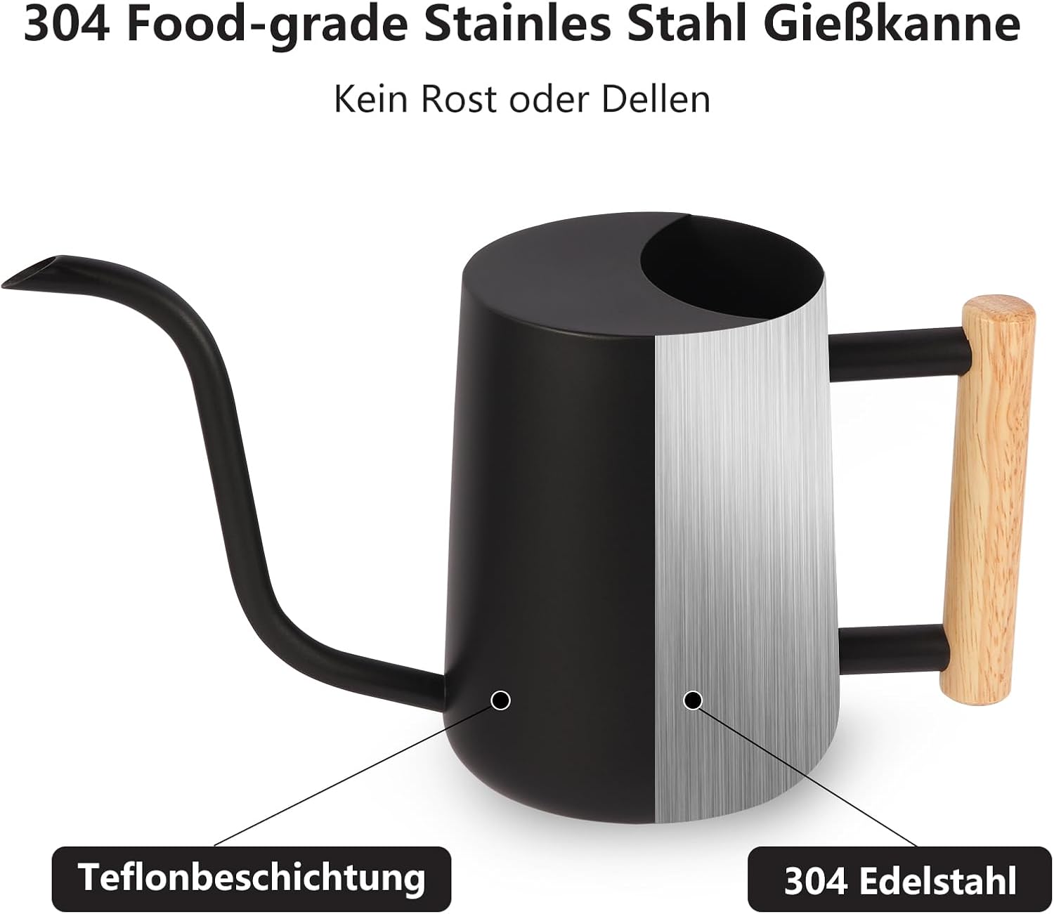 Detalle de Gießkanne Zimmerpflanzen 1L von GUKJOB – Edelstahl, langem Auslauf, Modernes Design