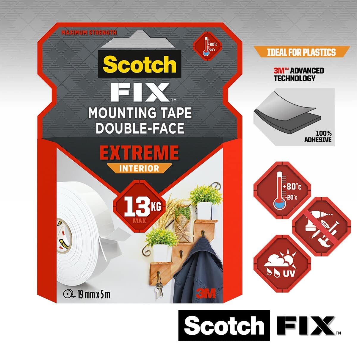Thumbnail 1 de Scotch-Fix Ruban de Fixation Extrême Double Face – 19 mm x 5 m, blanc, 3M, intérieur, jusqu’à 13 kg