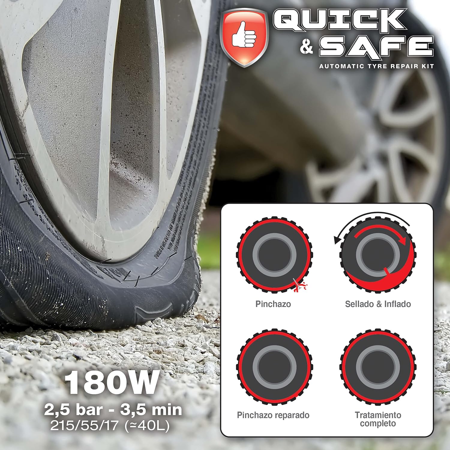 Thumbnail 2 de Quick&Safe Kit Anti crevaison Automatique 450 ml — Réparation et gonflage intégrés
