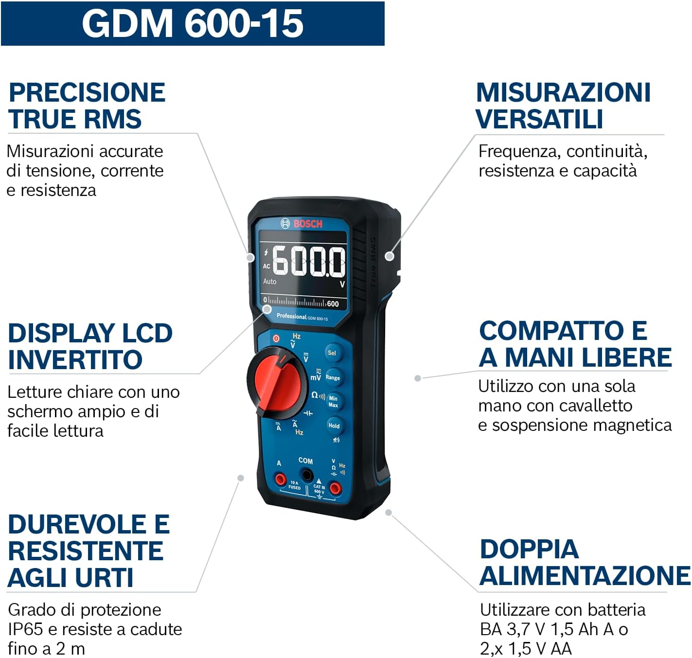 Thumbnail 2 de Bosch Professional Multimetro GDM 600-15: affidabile True RMS per campo e laboratorio