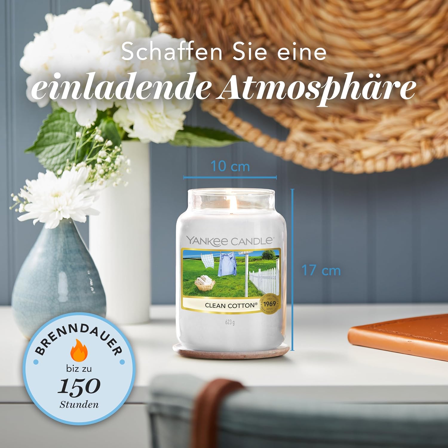 Thumbnail 5 de Yankee Candle Duftkerze im Glas (groß) – Clean Cotton, lange Brenndauer bis zu 150 Stunden