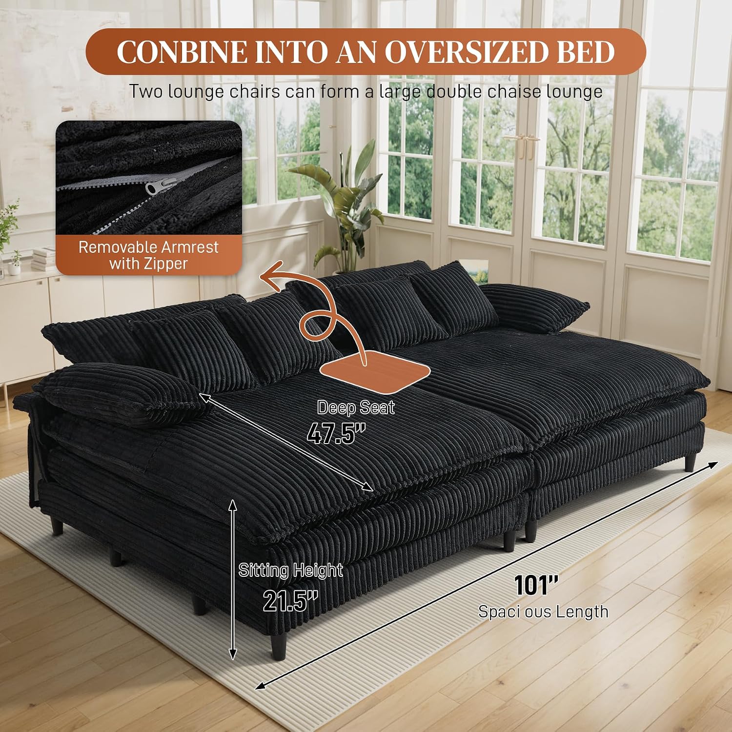 Detalle de Rophefx 030fe0ff-9fac-4258-8419-e3659b9c1a2f Double Chaise Lounge Sofa Bed