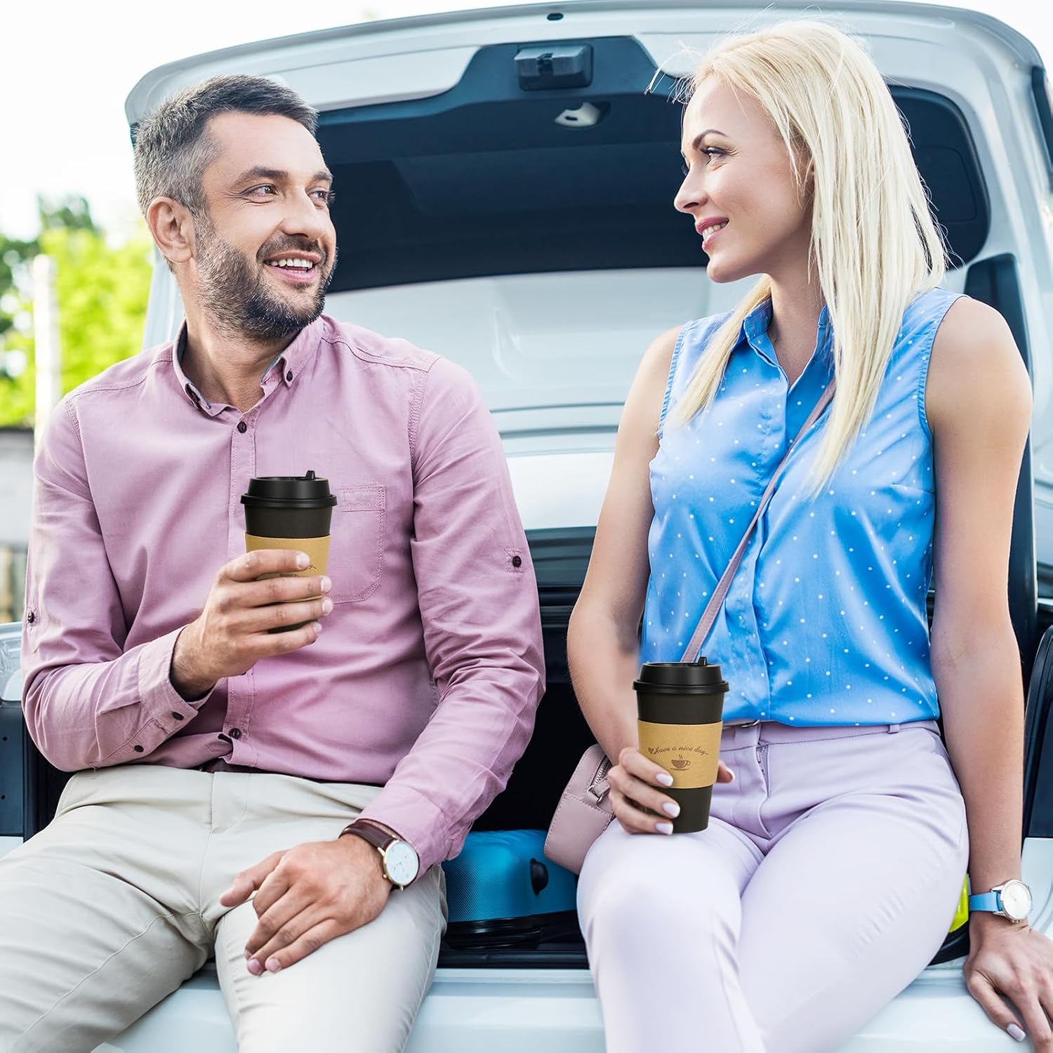 Thumbnail 5 de LITOPAK 100 Pack 16 oz Disposable Paper Coffee Cups with Lids (Black) — Sleeves and Stirring Sticks