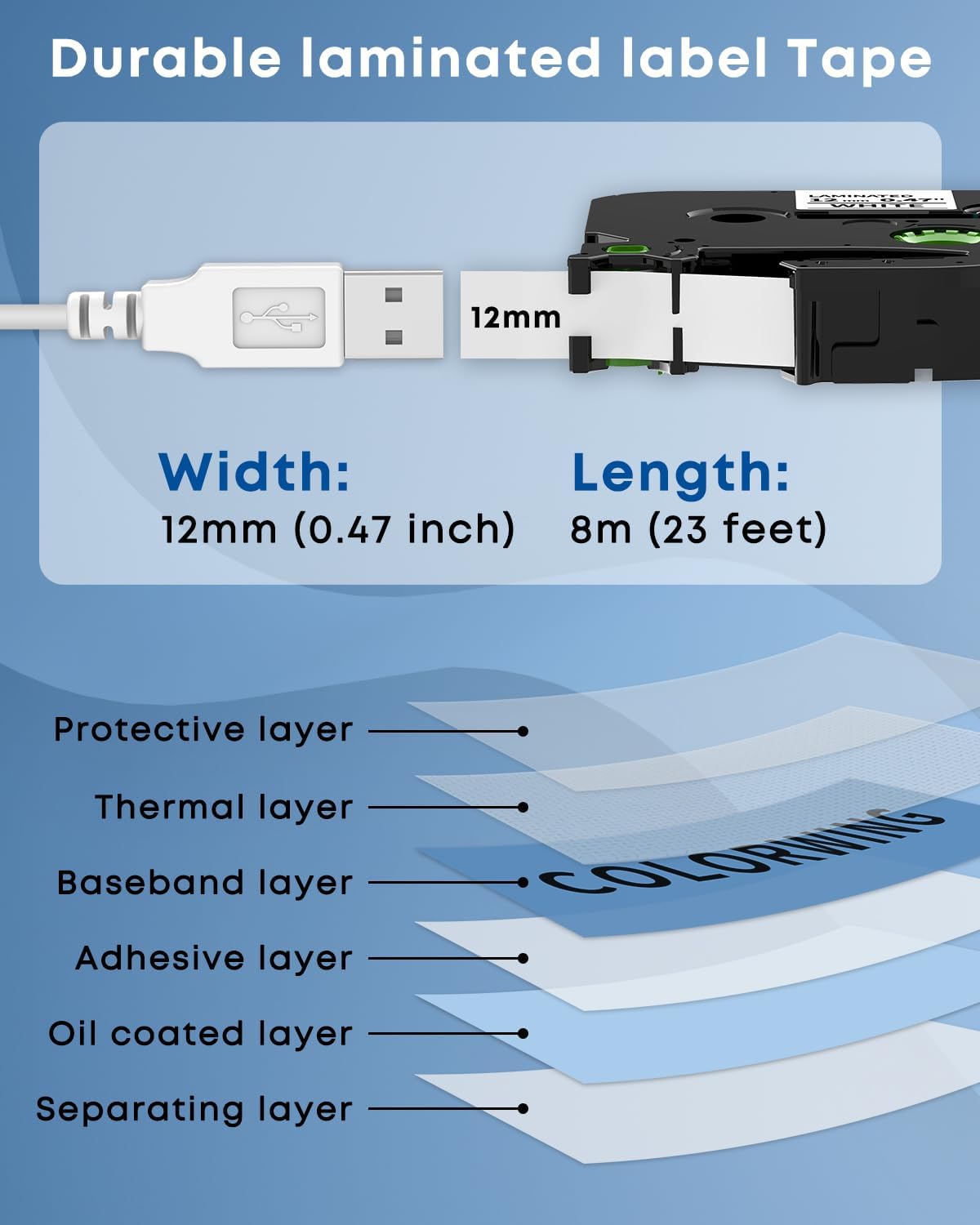Thumbnail 2 de COLORWING TZe-231 12mm label tape 🏷️