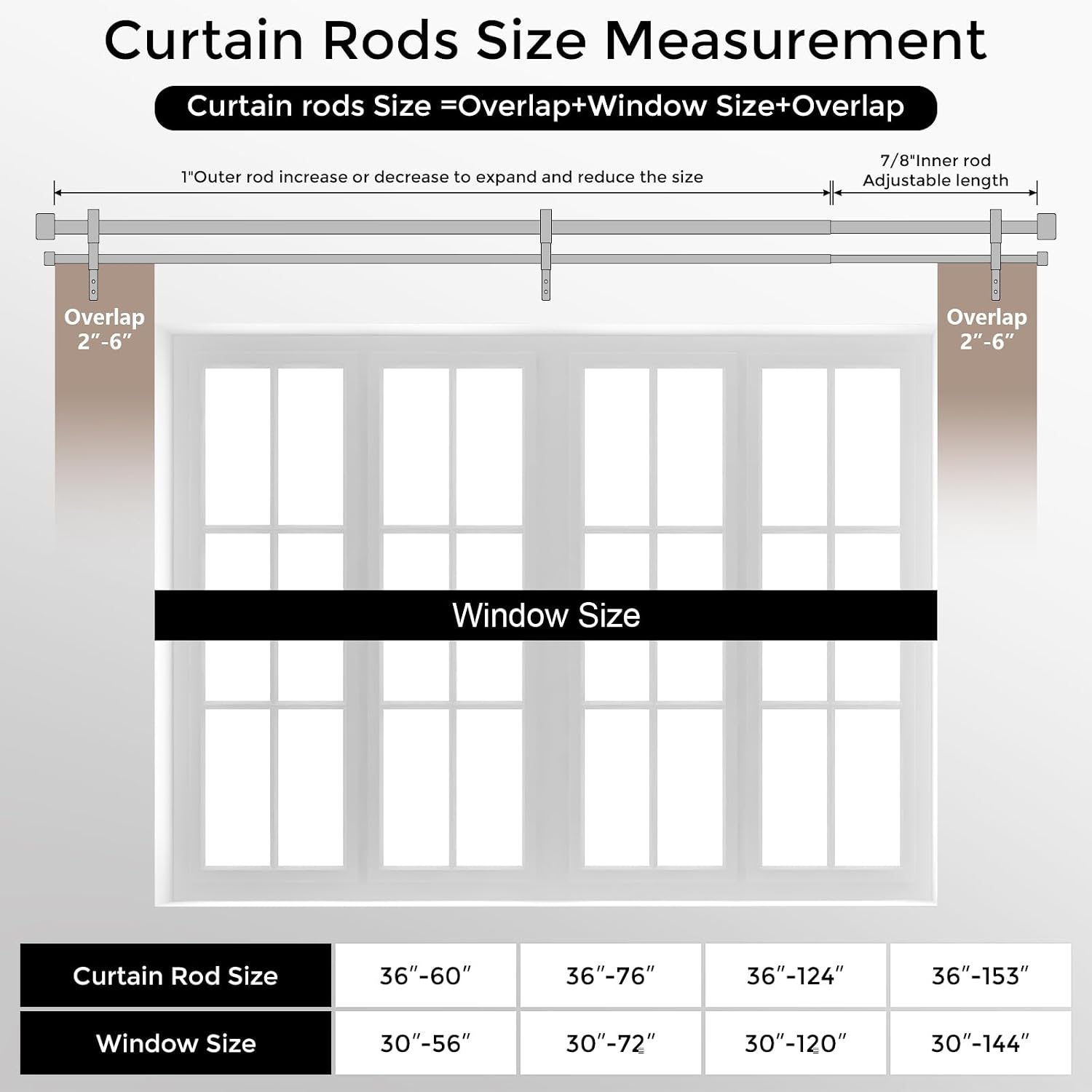 Thumbnail 6 de Black Double Curtain Rod (72 to 144 Inch Extra Long Dual Curtain Rods) Telescopic Metal Drapery Pole Set