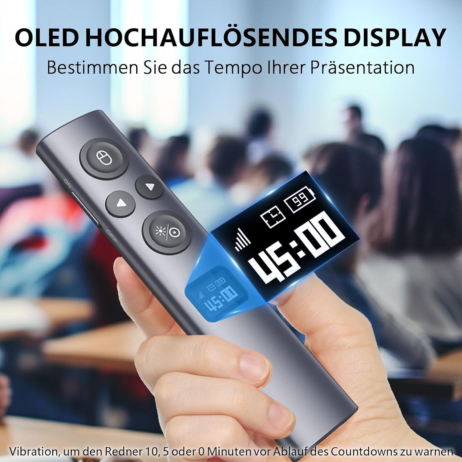 Detalle de Norwii N95s BLE Präsentations-Fernbedienung: Drahtloser Presenter mit digitalem Zeiger für PowerPoint (Grün, USB-AC)