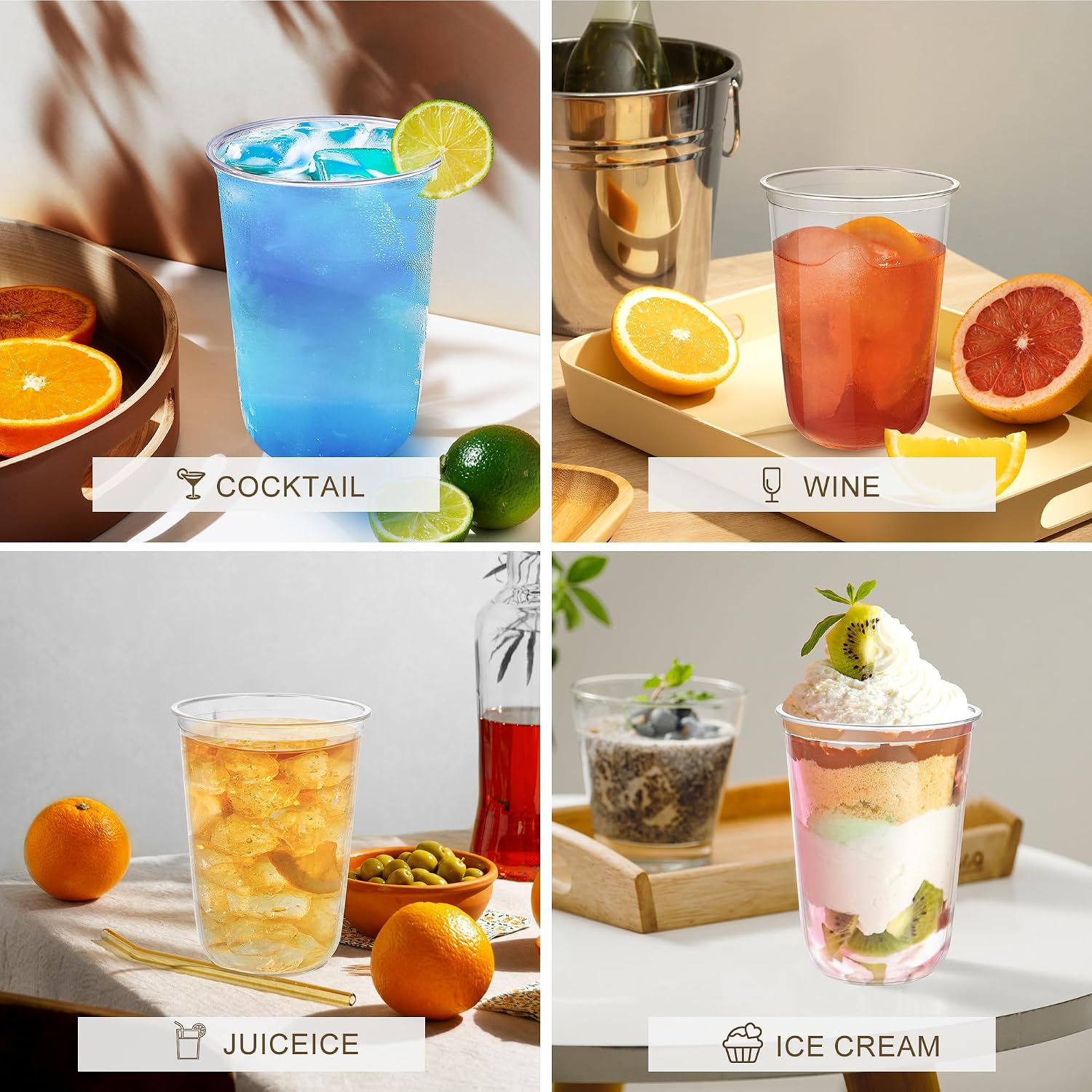 Detalle 1 de KesaPlan 16 oz Clear PET Cups, 100-Count Stemless Wine & Cocktail Glasses