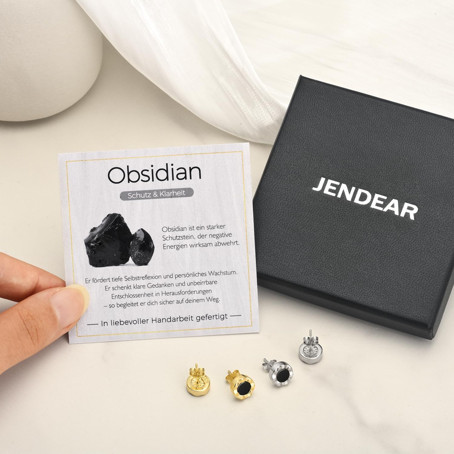 Thumbnail 6 de Obsidian & Perlmutt Ohrringe Silber 925 8,5 mm