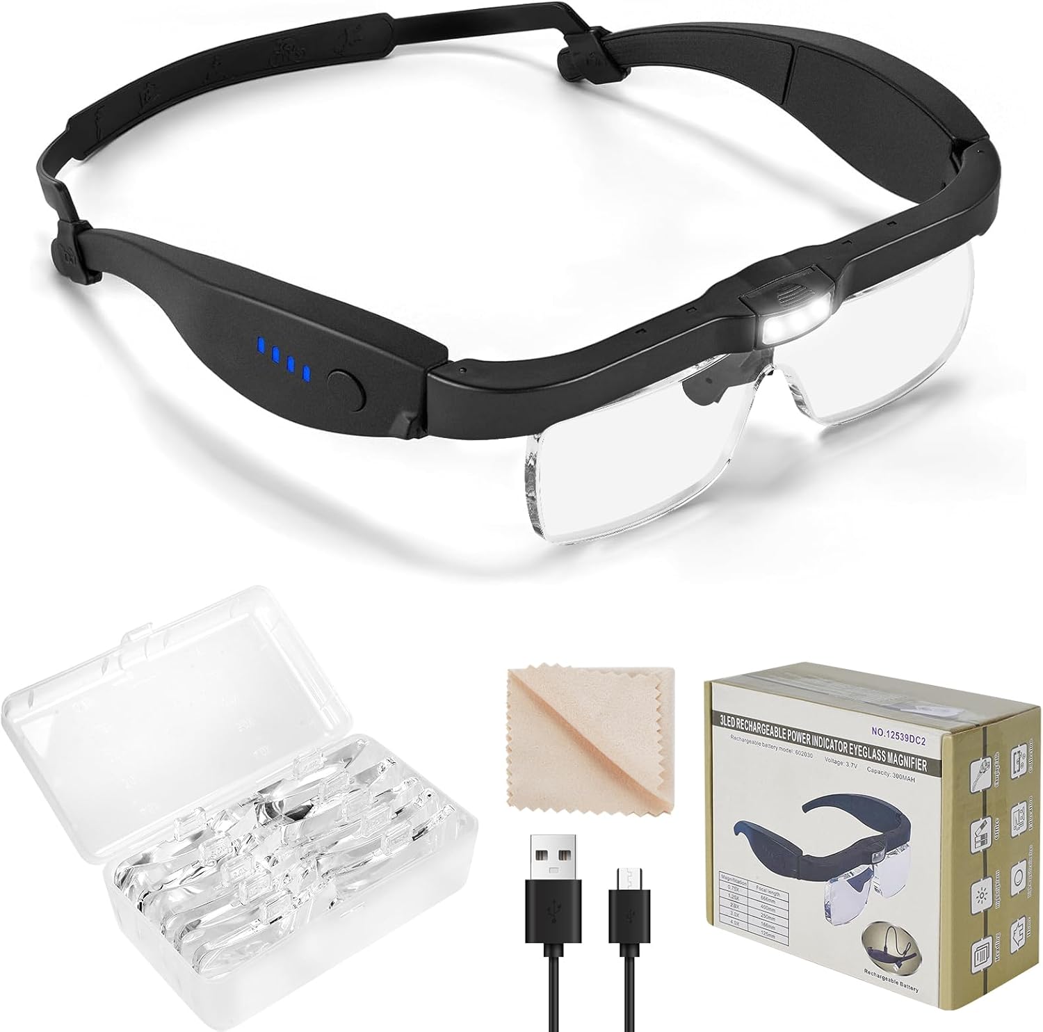 Rivlox Magnifying Glasses with 3 LED Lights and 5 Detachable Lenses
