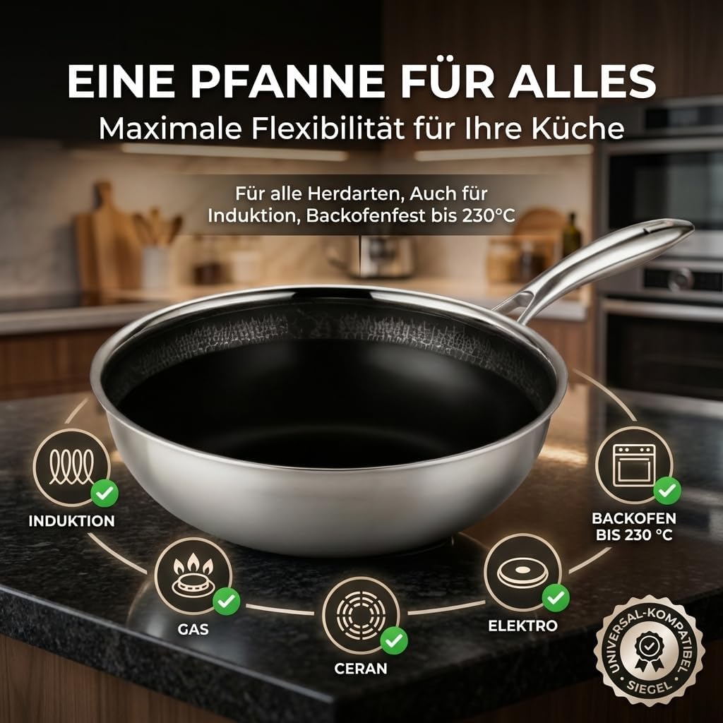 Detalle 2 de FIXLINE® BLACK FOREST Wokpfanne 28 cm – Keramikbeschichtung, induktionsgeeignet, backofengeeignet bis 230°C