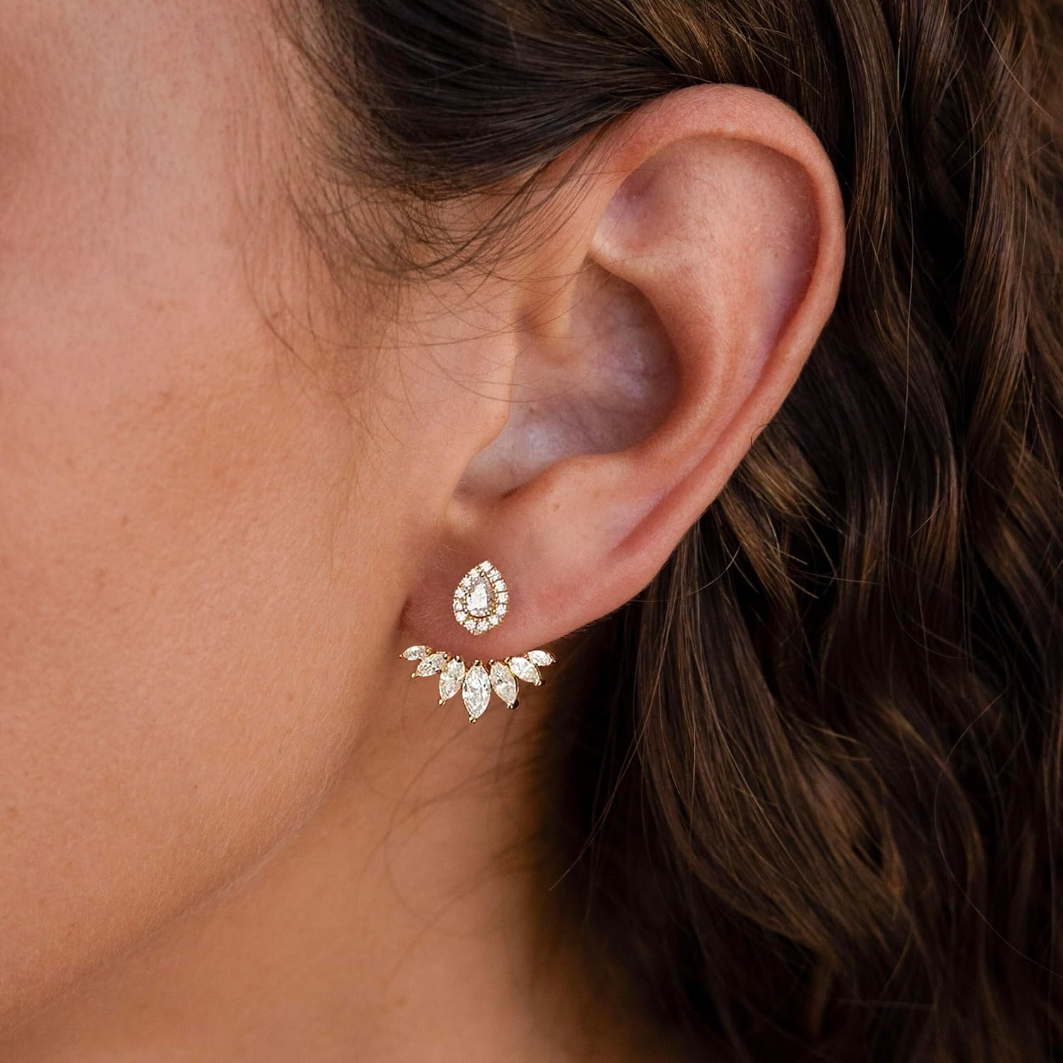 Thumbnail 6 de BLUEELM Gold Jacket Earrings, 14K Gold-Plated