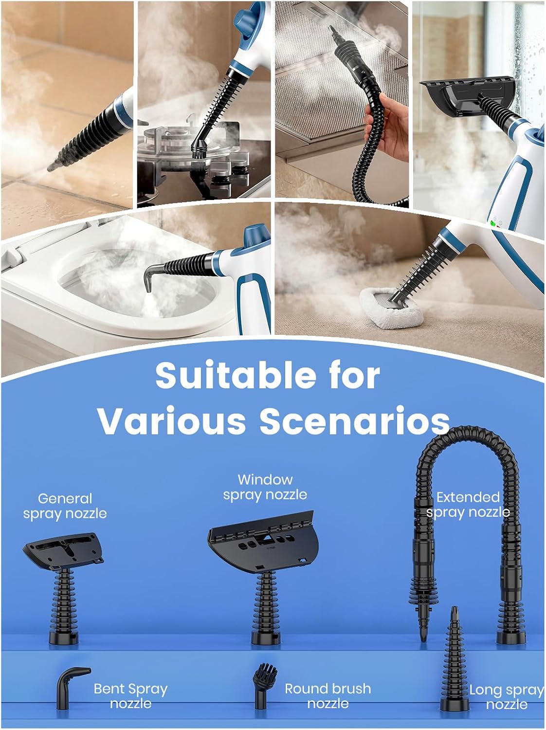 Detalle de Handheld Steam Cleaner 1050W Pressurised Steam Cleaner with 9 Accessories