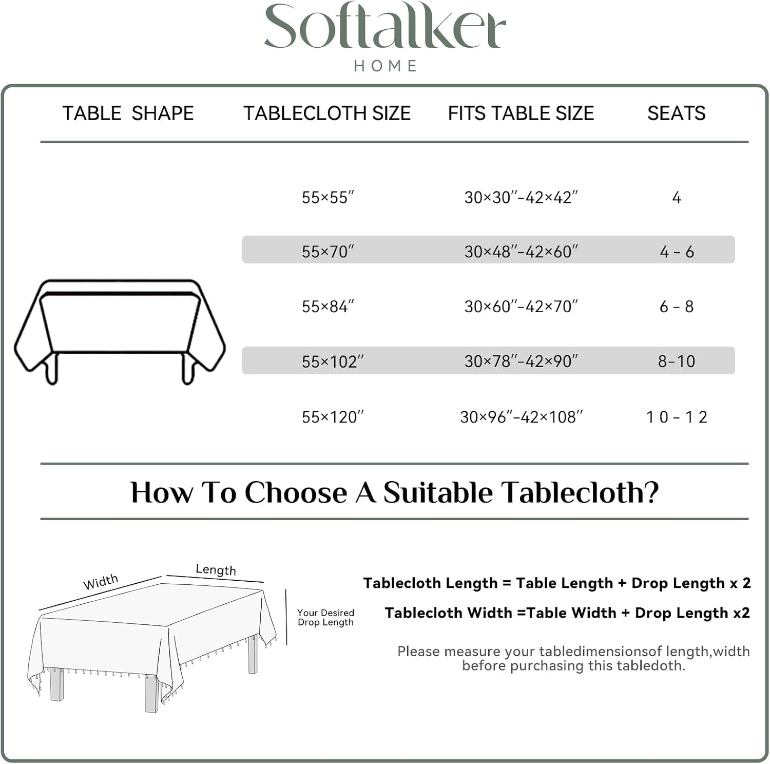Thumbnail 6 de Softalker Gingham Rectangle Tablecloth, 55" x 102", Sage Green with Tassels