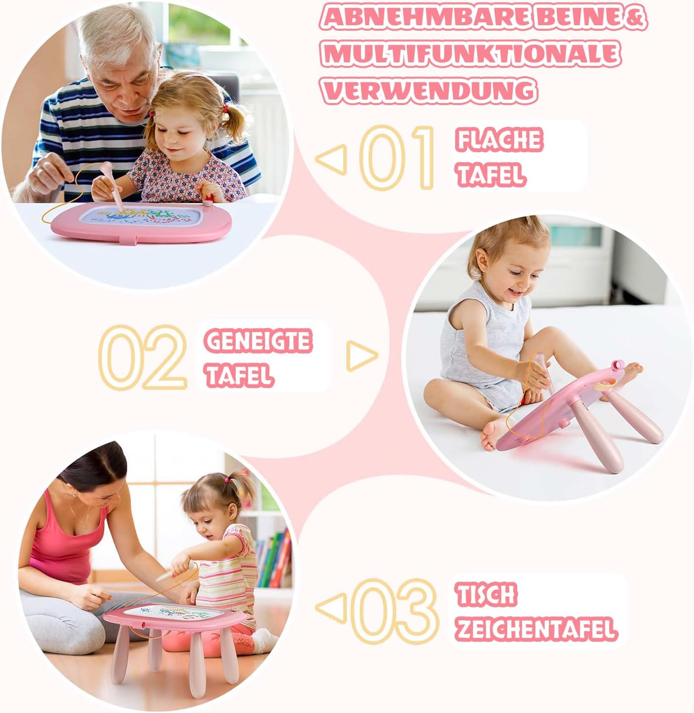 Thumbnail 4 de Smasiagon magnetische Maltafel / Zaubertafel für Kinder (ab 1–3 Jahre) – löschbar, bunt, hellrosa