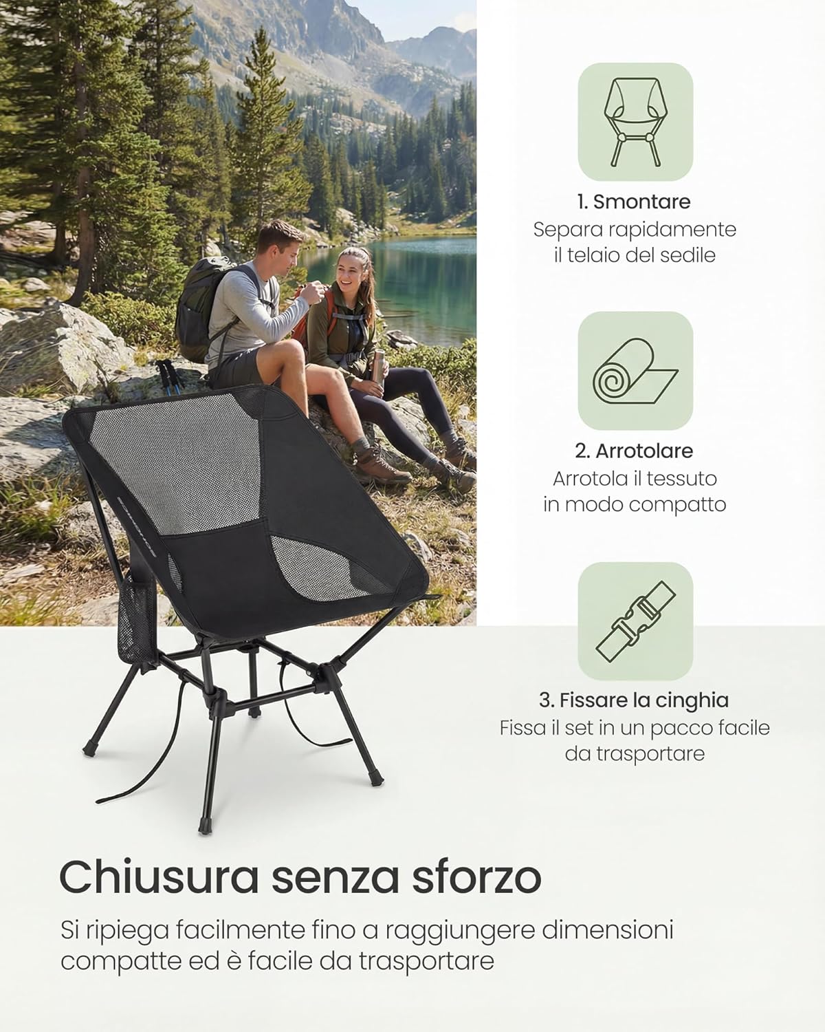 Thumbnail 3 de Songmics Sedie da Campeggio – Set da 2 Sedie da Esterno, Altezza Regolabile, Struttura in Acciaio, Portata 150 kg, Nero (GCB052BZ01)