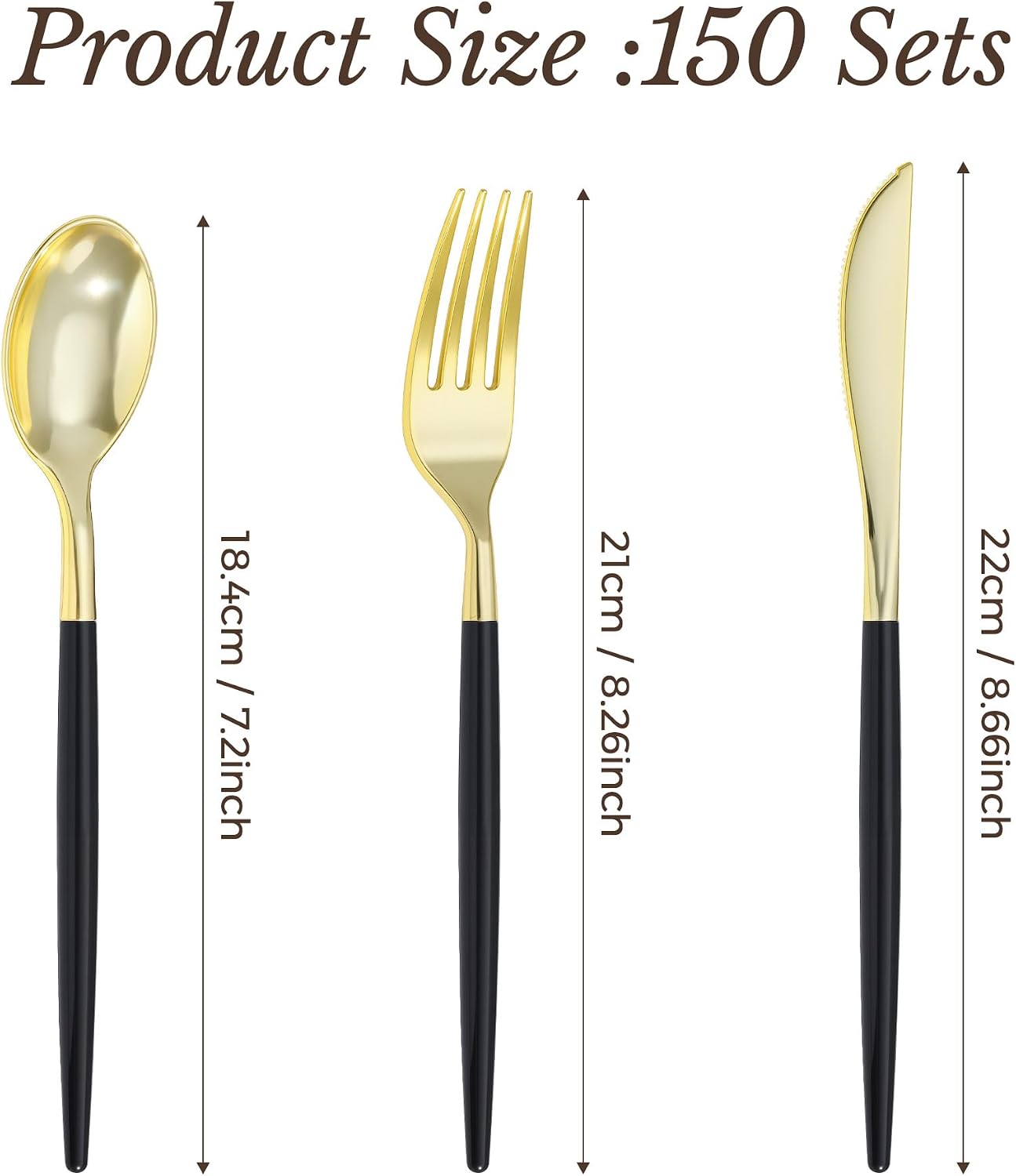 Detalle de Goodluck LJDCS-90/150 Black and Gold Disposable Plastic Cutlery Set, 150 Pieces